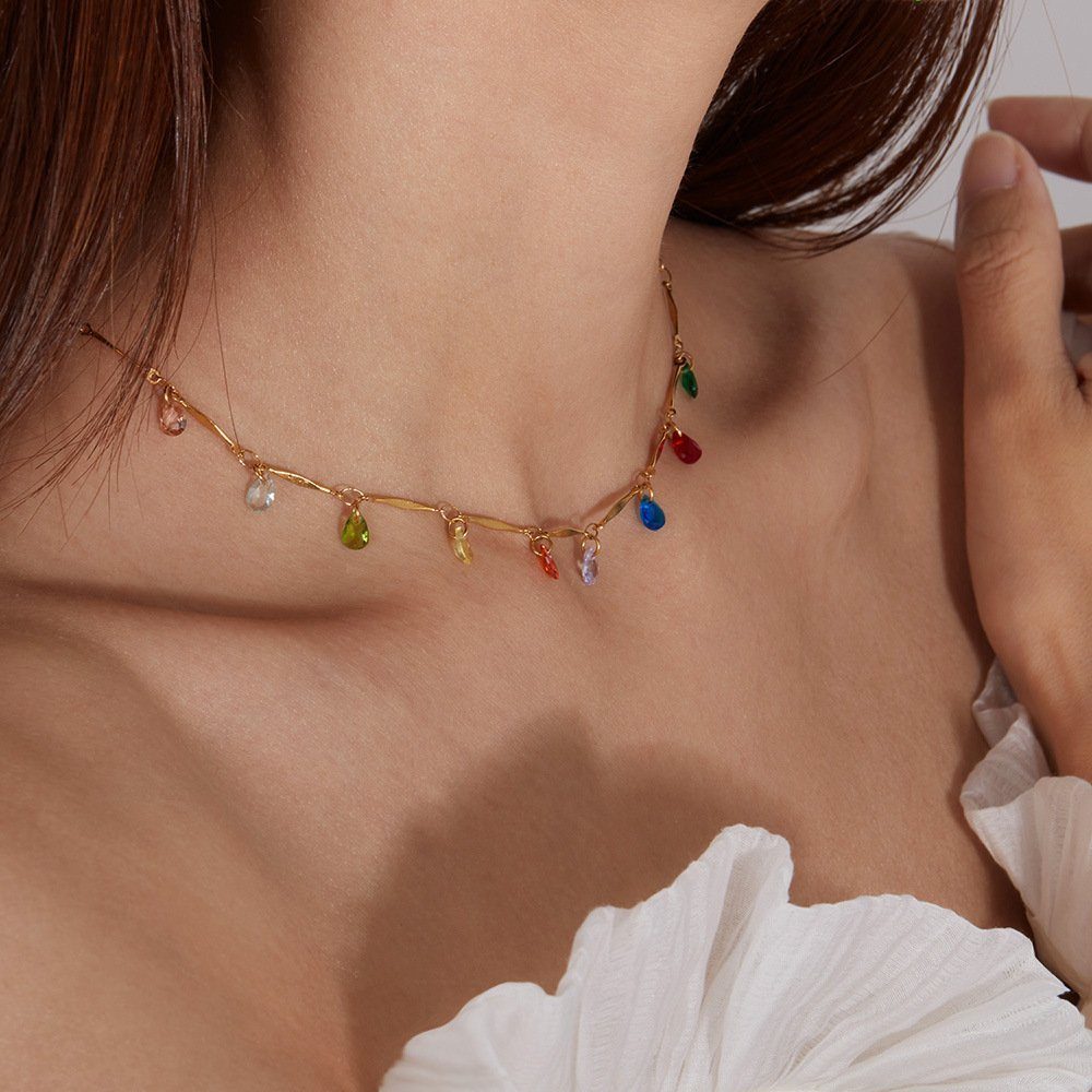 Kristallstein, Geschenktasche bunter Frauen Halskette Collierkettchen Quaste für inkl Damenschmuck Weihnachtsgeschenke Invanter ,