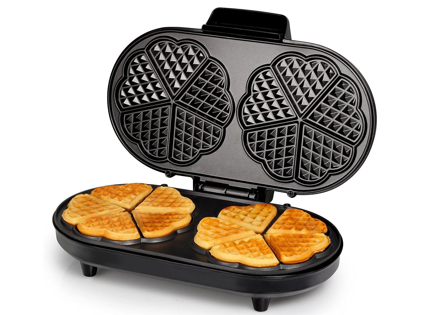 Tristar Waffeleisen, 1200 W, für 10 dünne herzförmige Waffeln Ø16cm Wafflemaker mit Waffelgabel
