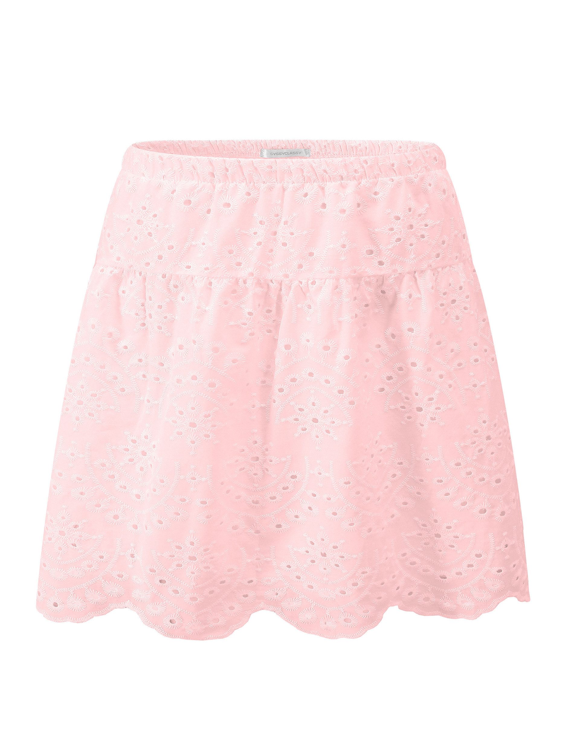 SASSYCLASSY A-Linien-Rock Rock mit Lochstickerei Damen Rock aus Lochspitze mit wellenförmigem Saum schwarz