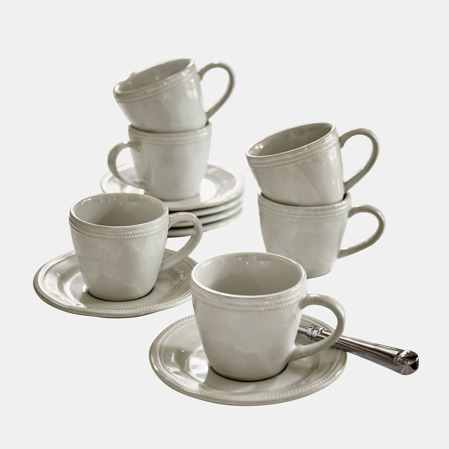 Mirabeau Geschirr-Set Tasse mit Untertasse 6er Set Norrvik hellgrau, Steinzeug