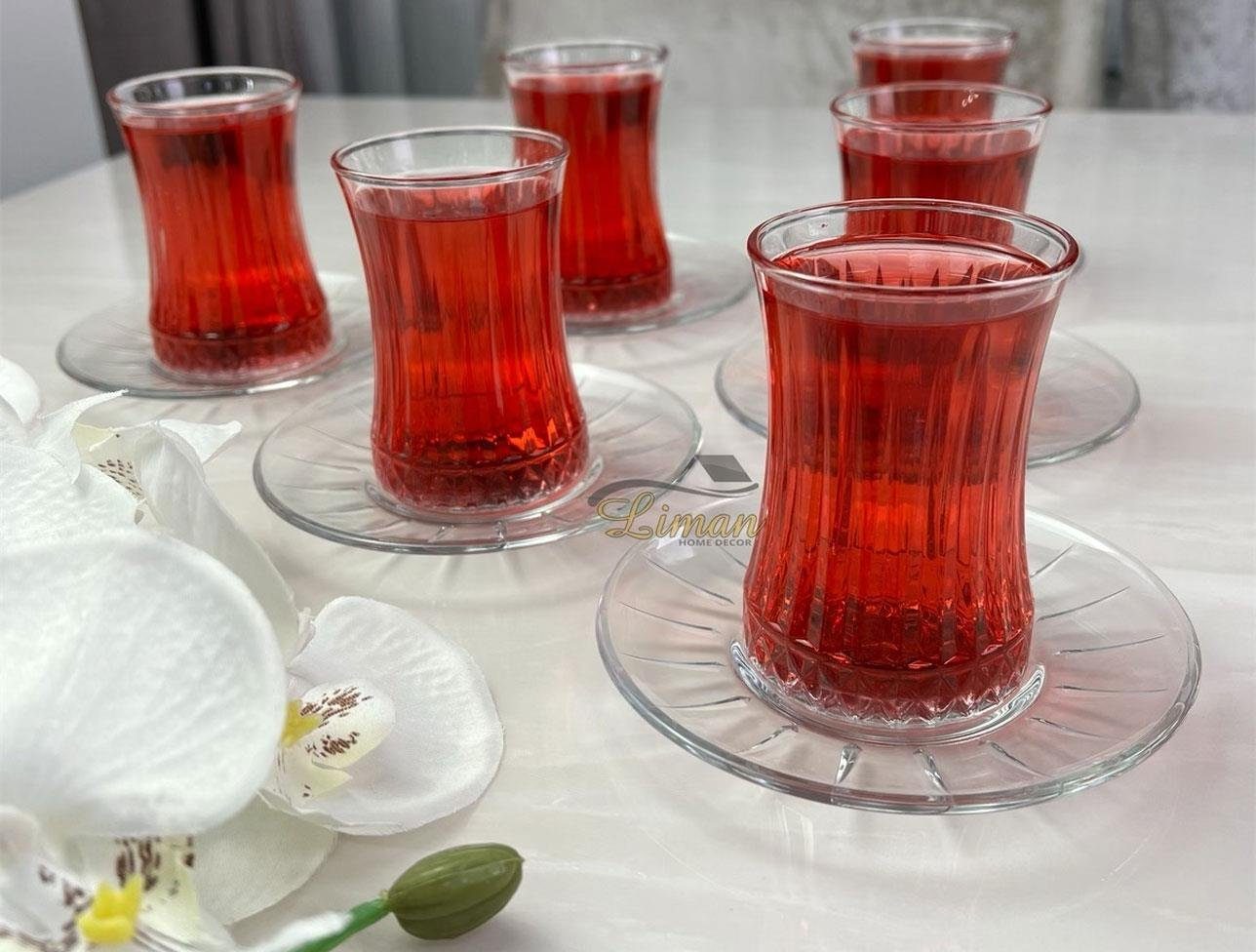 Pasabahce Teeglas Elysia Teeglas Set 12 Teilig mit Untertassen aus Glas transparent, 12-tlg.