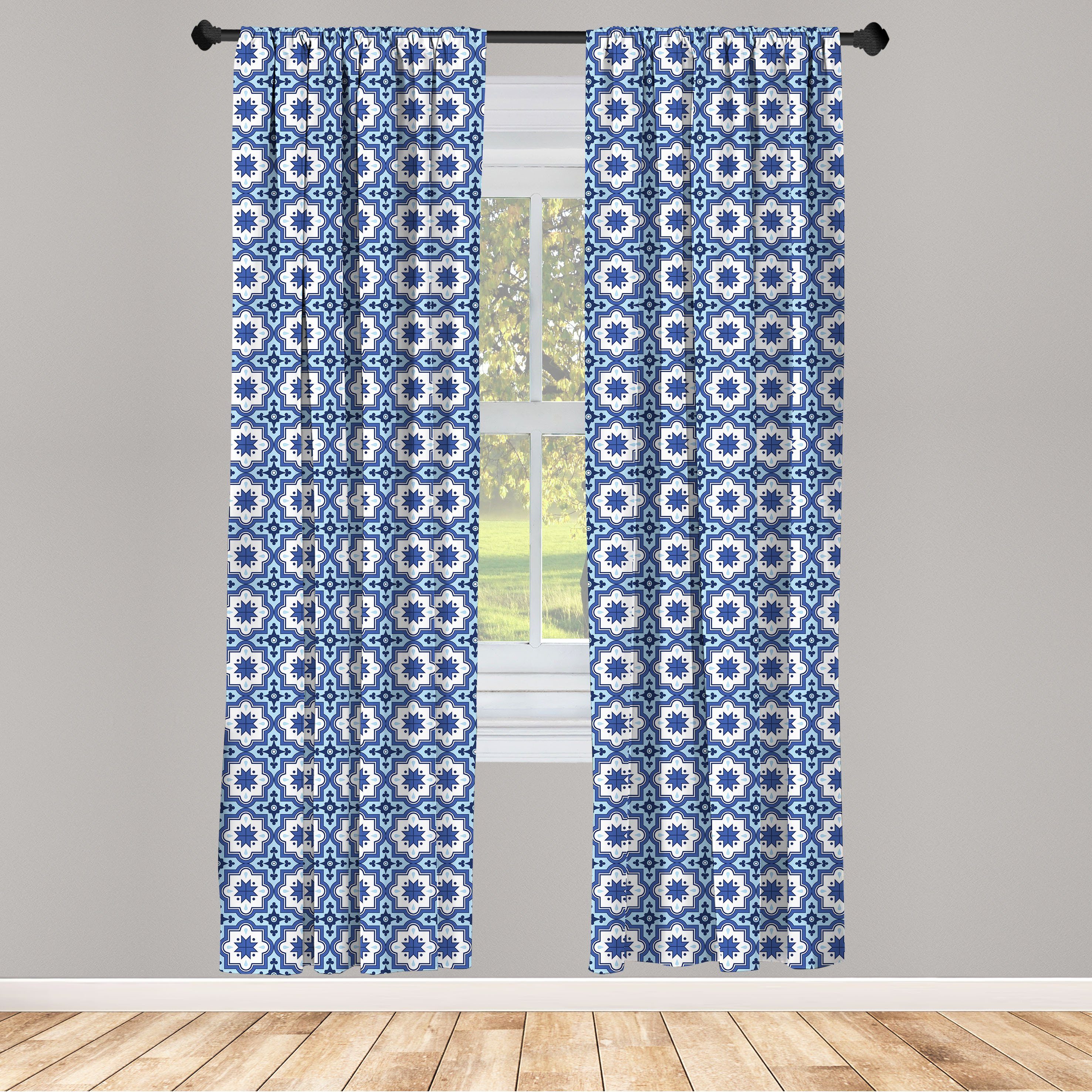 Gardine Vorhang für Wohnzimmer Schlafzimmer Dekor, Abakuhaus, Microfaser, Navy blau marokkanische Traditional
