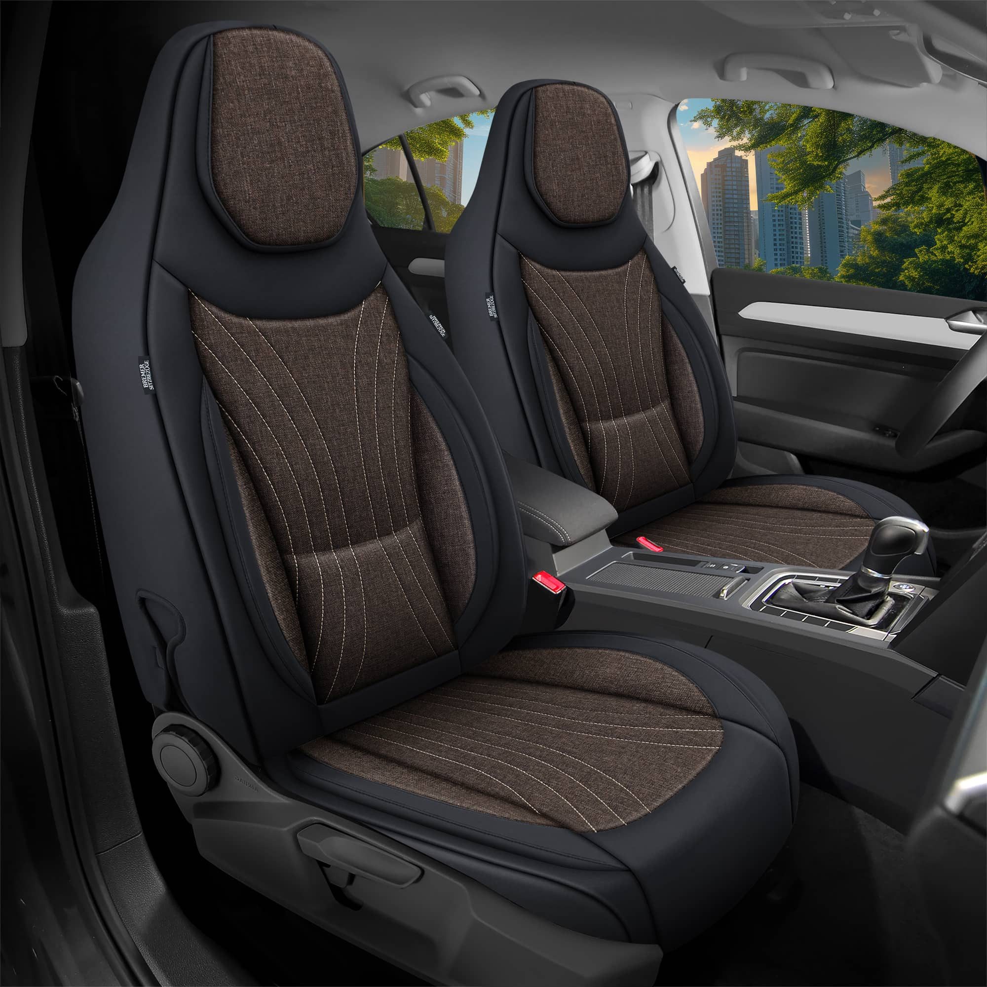 BREMER SITZBEZÜGE Autositzbezug für Seat Toledo 2 1M Bj 1999-04 (C12), Set, Schonbezüge Sitzbezüge Fahrer und Beifahrer, in Schwarz/Braun