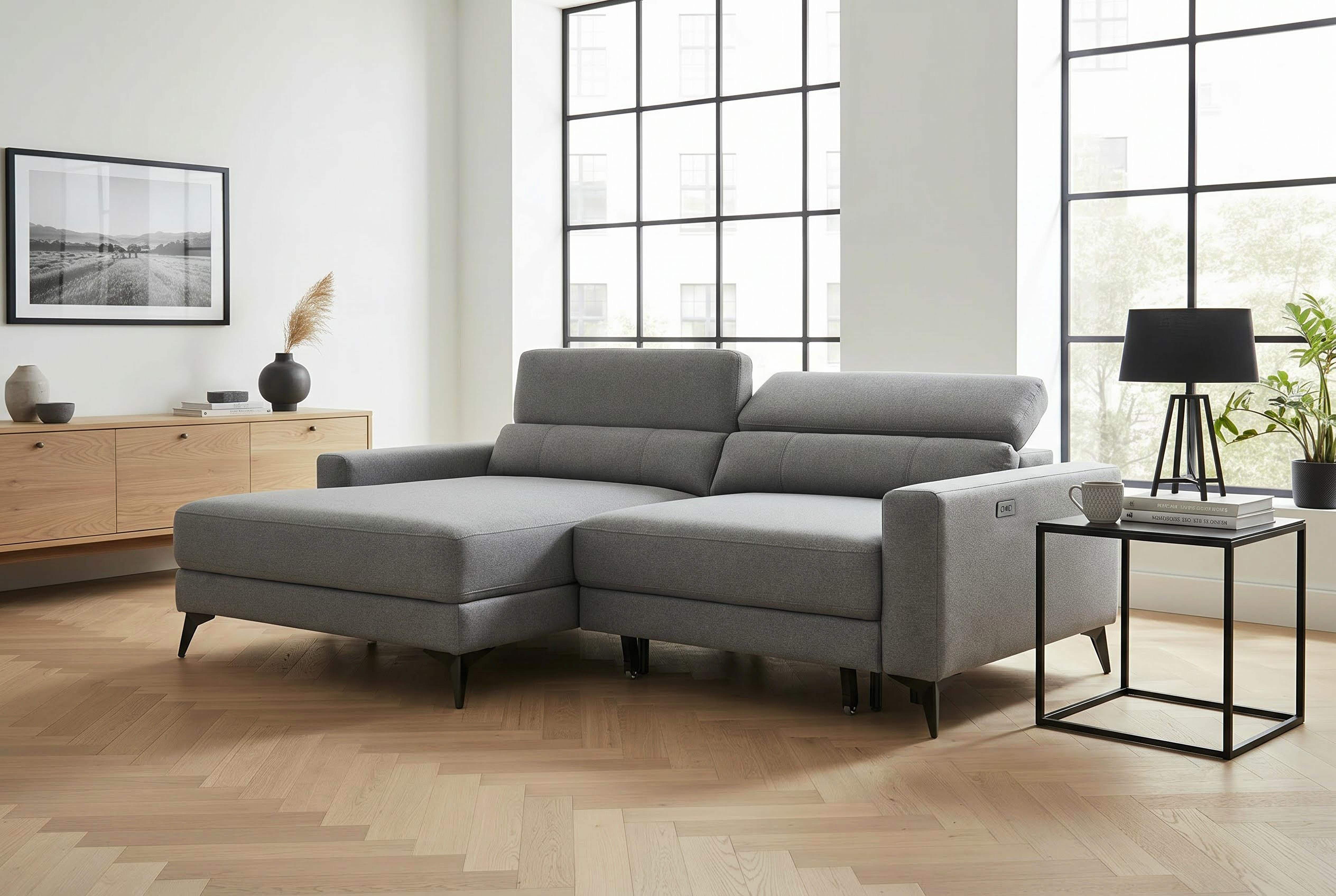 OTTO home Ecksofa LEWII, Schlafsofa elektrisch mit Sitztiefenverstellung, L-Form, 225 cm, mit USB A/C-Anschluss. Federkern, verstellbaren Kopfstützen, Webstoff