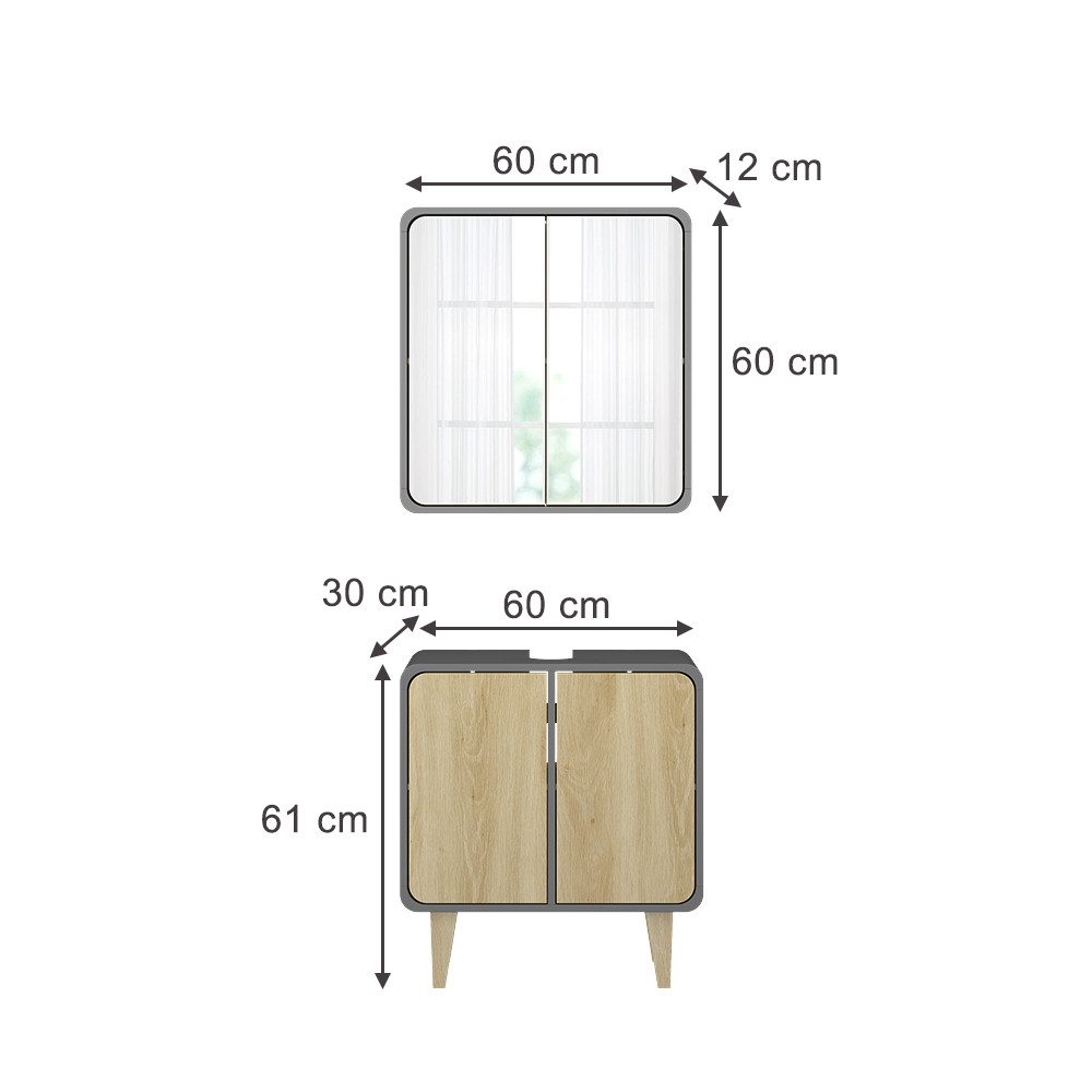 Vicco Badmöbel-Set Arla, Anthrazit/Eiche, 2 Teile, günstig online kaufen