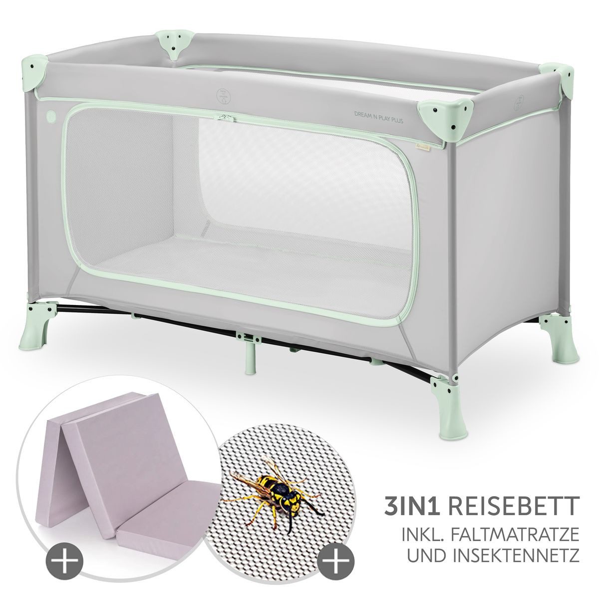 Baby-Reisebett Dream N Play Plus Set - Dusty Mint