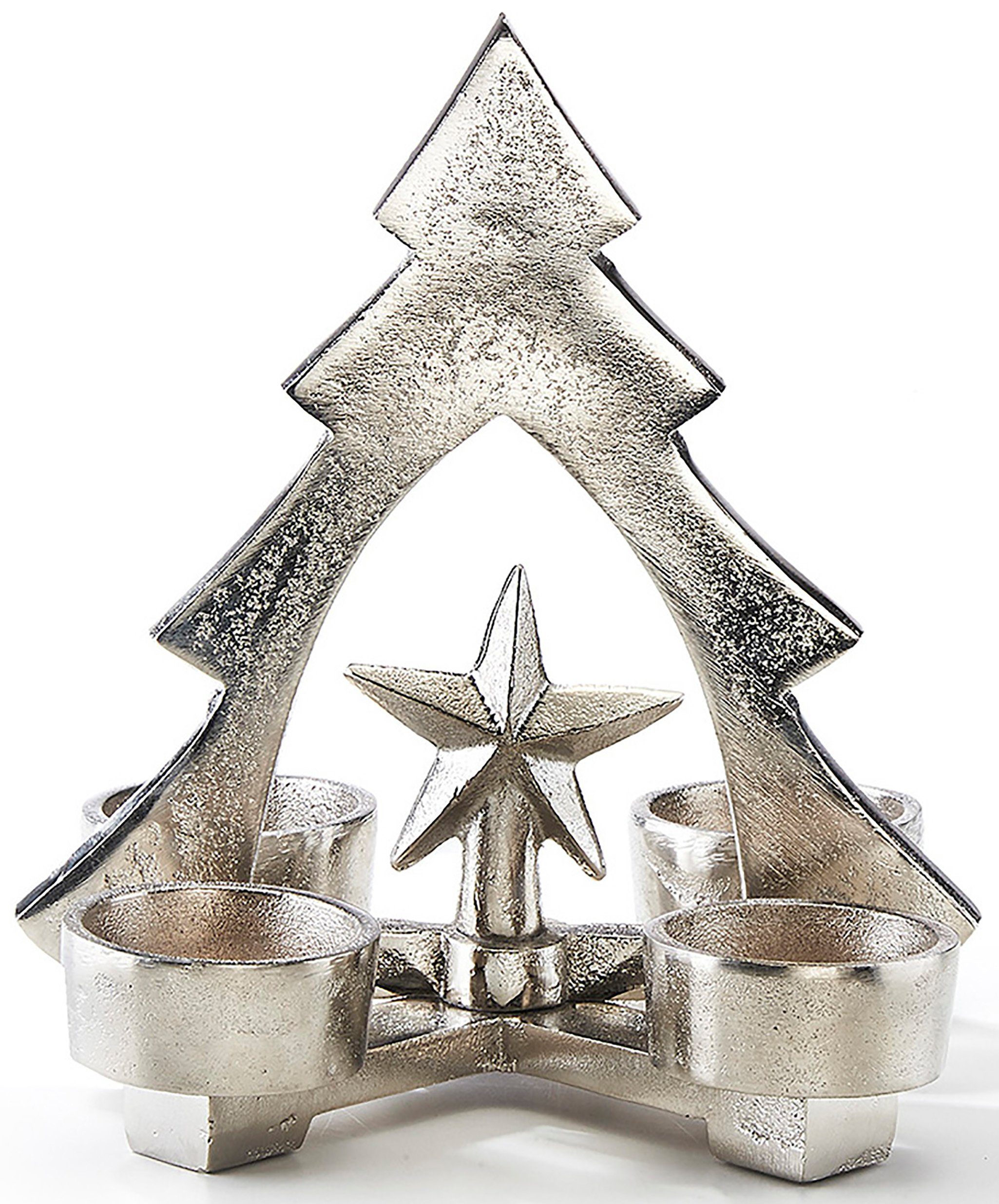 Kobolo Kerzenhalter Teelichthalter -Weihnachtsbaum- Metall - silber (1 Stück) | Kerzenständer
