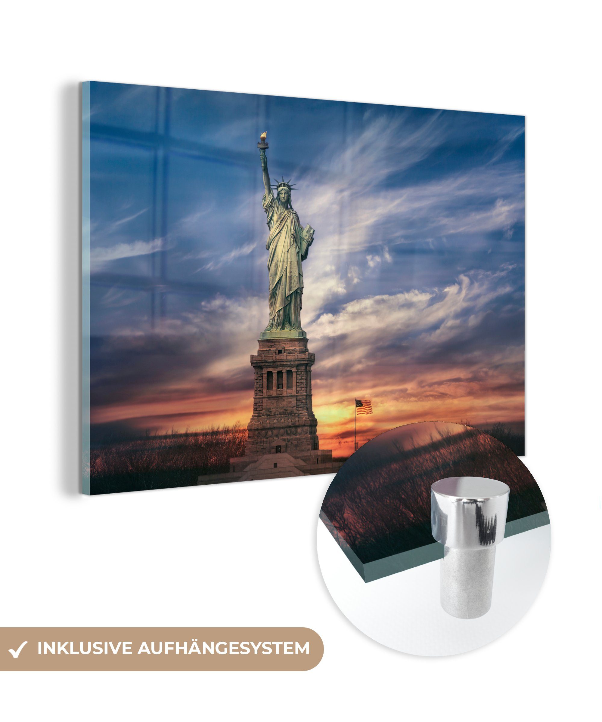 MuchoWow Acrylglasbild Die Freiheitsstatue in den Vereinigten Staaten in der Bucht von New, (1 St), Acrylglasbilder Wohnzimmer & Schlafzimmer
