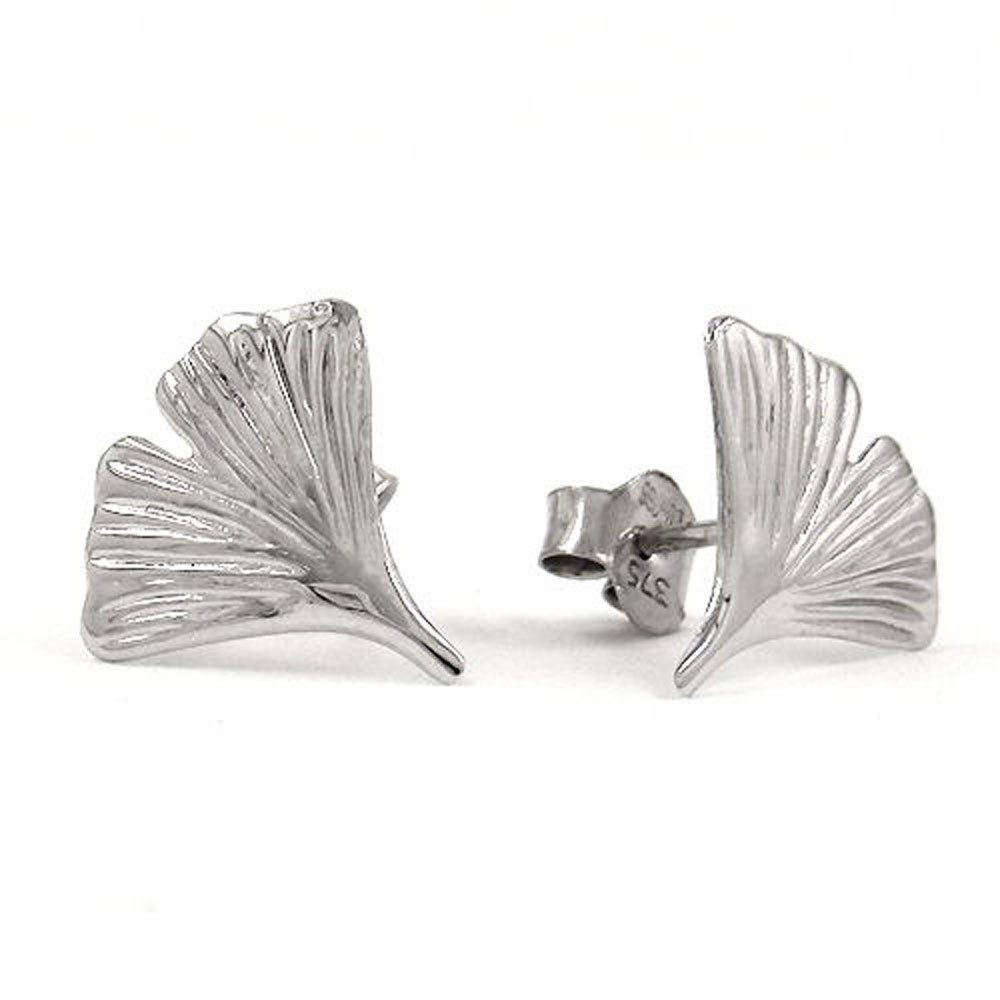 unbespielt Paar Ohrstecker Ohrringe Ohrstecker Ginkgoblatt 9 Karat Weissgold 12 mm inklusive Schmuckbox, Goldschmuck für Damen