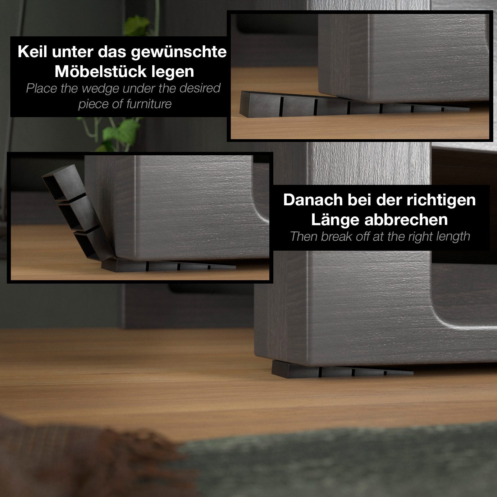 SO-TECH® Montagekeil Möbelkeile zum Ausgleich 1,2 - 7,5 mm Höhenunterschied, (50-St), Unterlegkeile mit Sollbruchstellen, Kunststoff, schwarz