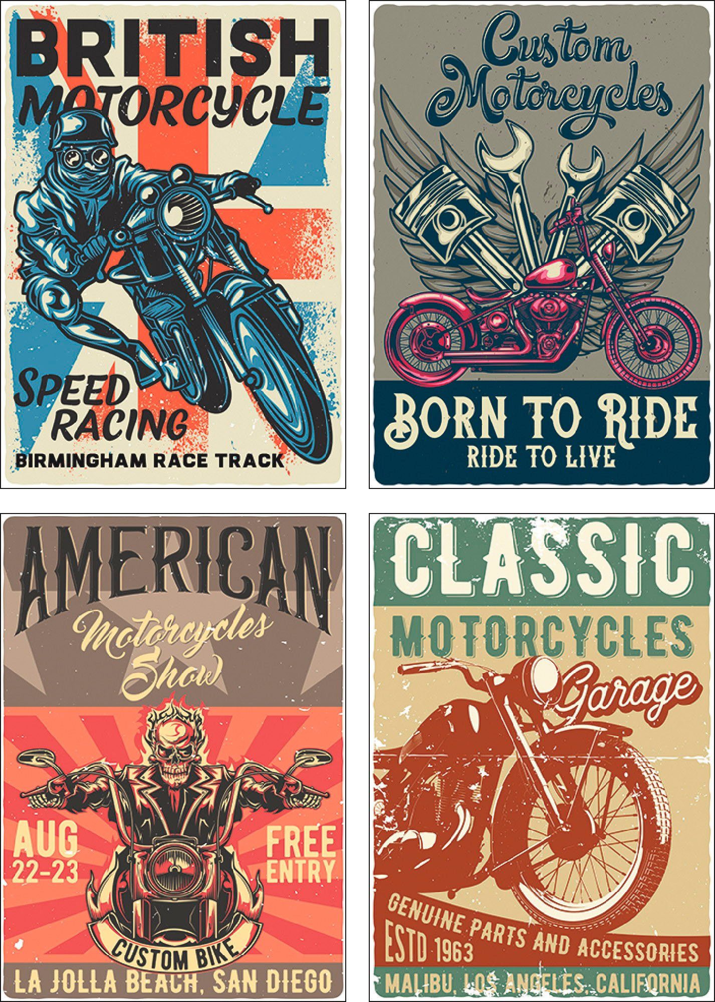 Artland Poster Born to ride Wandposter & Poster, Wandbild, (4 Texte Bild, Sprüche St), Motorradfahrer, Totenkopf