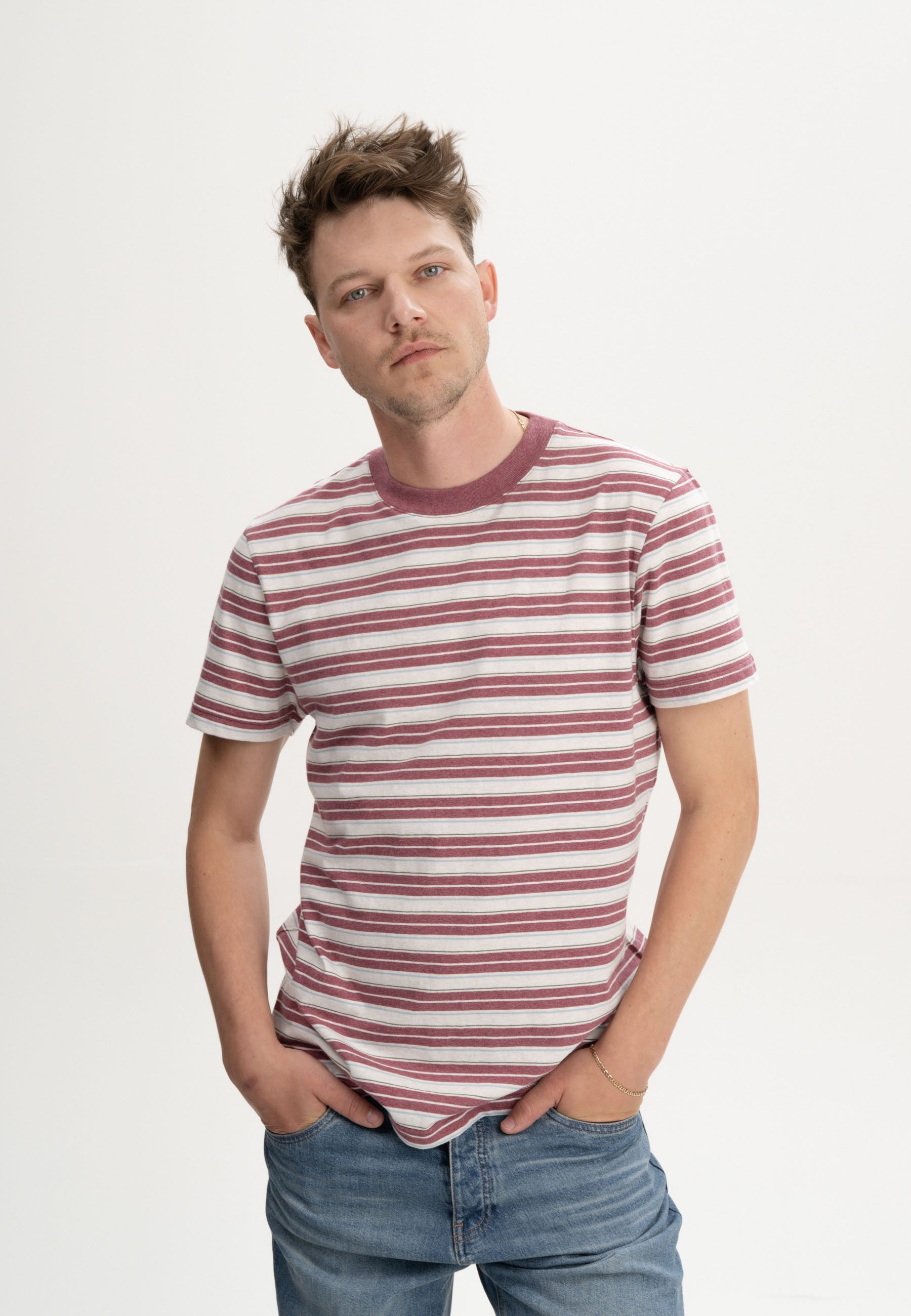 MELA Kurzarmshirt T-Shirt Style AVAN Stripes Fein gerippter Kragen
