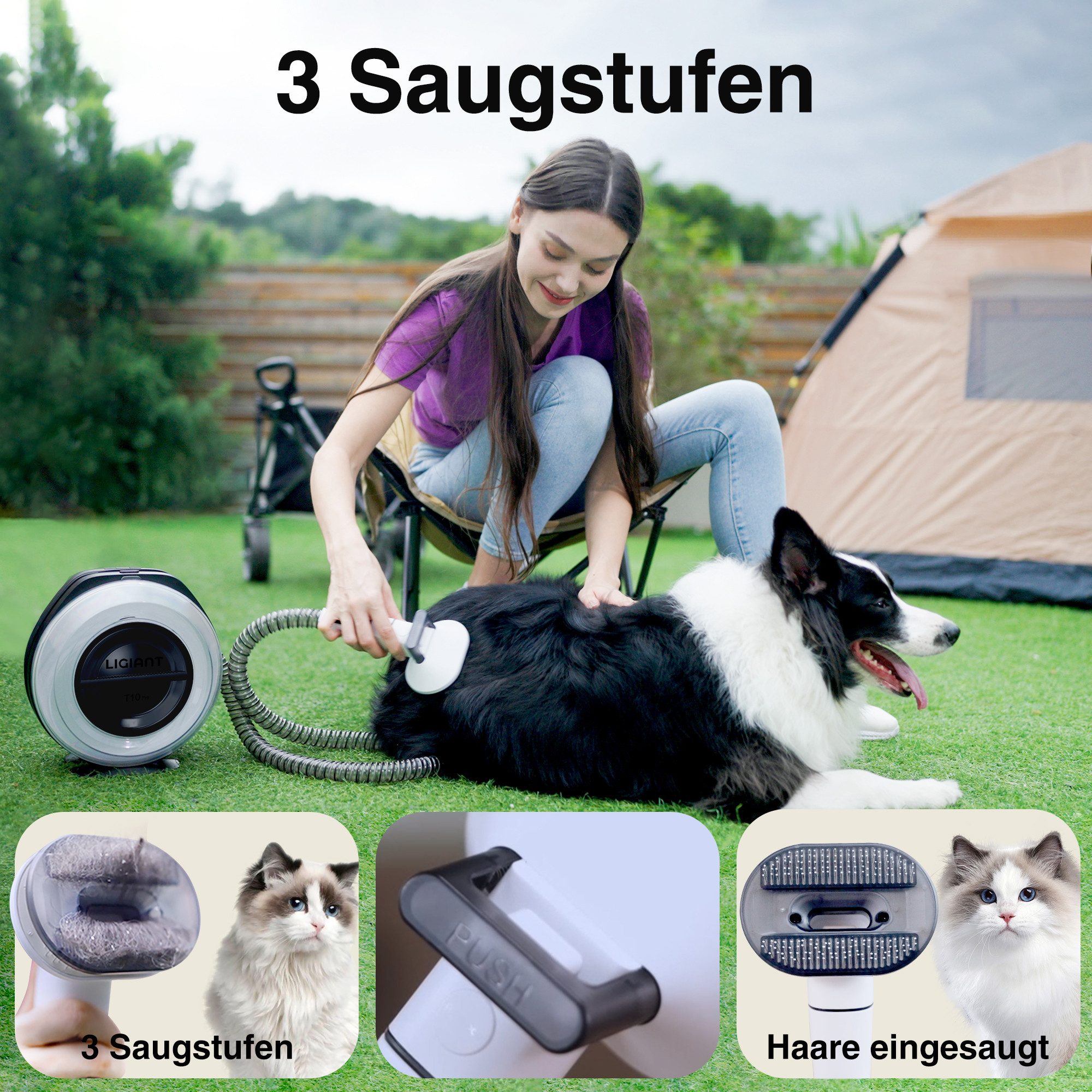 LIGIANT Hundeschermaschine Kabelloser Hundestaubsauger, 7-in-1 Multifunktions-Pflegeset, Leise, 2,2L Behälter