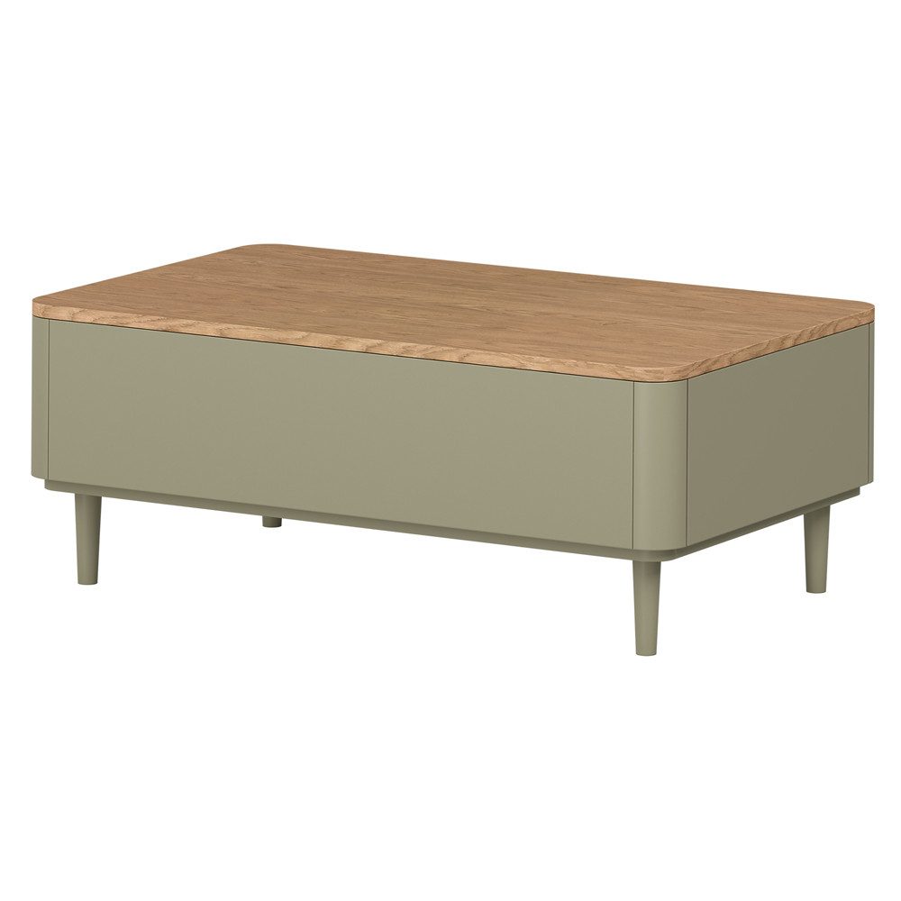 Lomadox Couchtisch ELOY-141, Grün Eiche Dekor 100 cm grifflos Holzfüße Softclose Schubladen