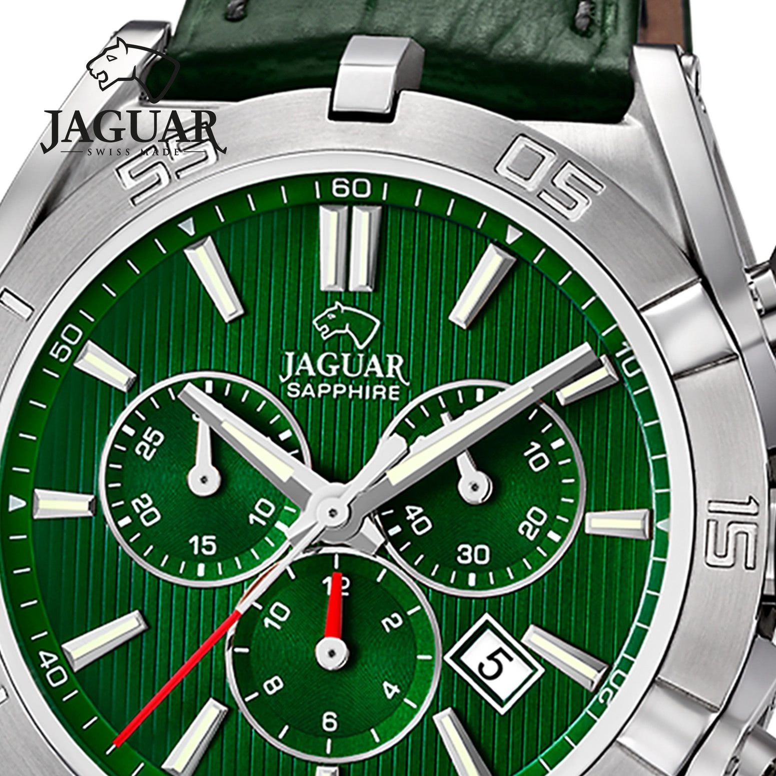 JAGUAR Chronograph Jaguar Herrenuhr Leder grün Jaguar, (Chronograph), Herren Armbanduhr rund, Lederarmband grün
