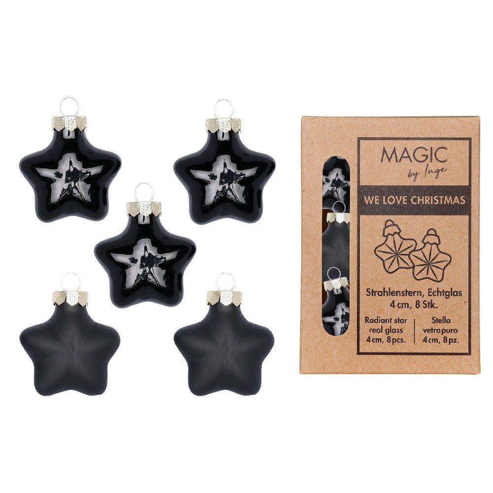 MAGIC by Inge Christbaumschmuck, Christbaumschmuck Sterne 4cm Glas 8 Stück - Ebony Black