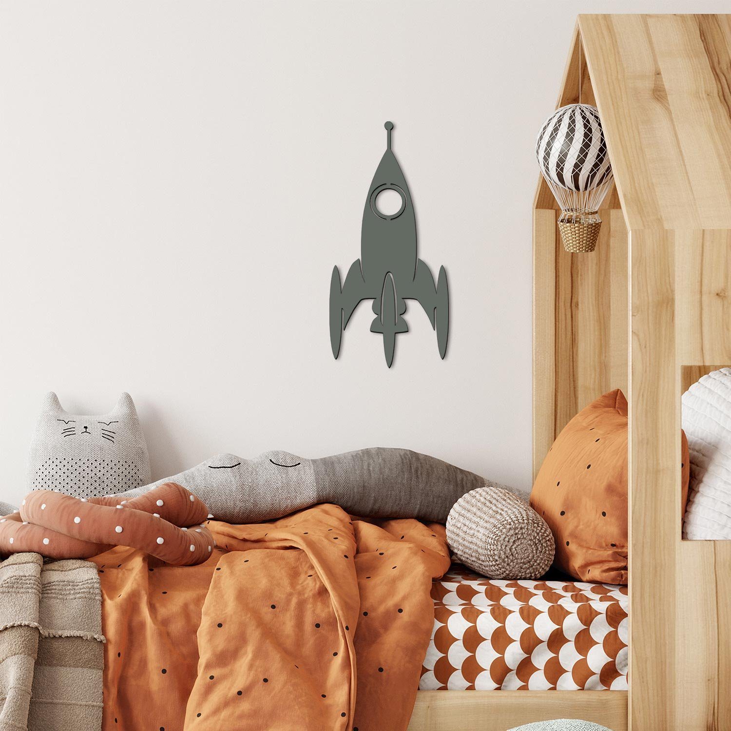 Lampe Weltraum fest Kinderzimmer, Zugschalter/Stern, Rakete Nachtlicht integriert, Warmweiß Dekolicht LED Rot für Namofactur LED Deko Wandlampe Holz Ohne