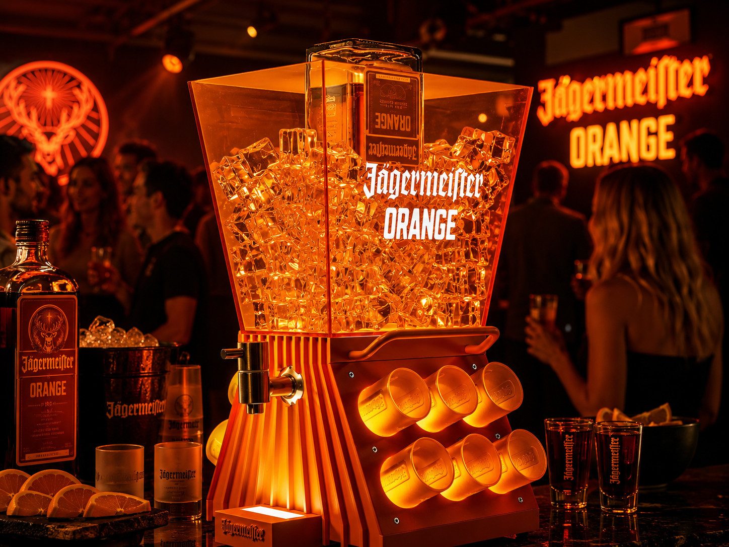 Jägermeister Getränkespender Jägermeister Orange Table Tap Maschine mit Shotspender & LED Beleuch