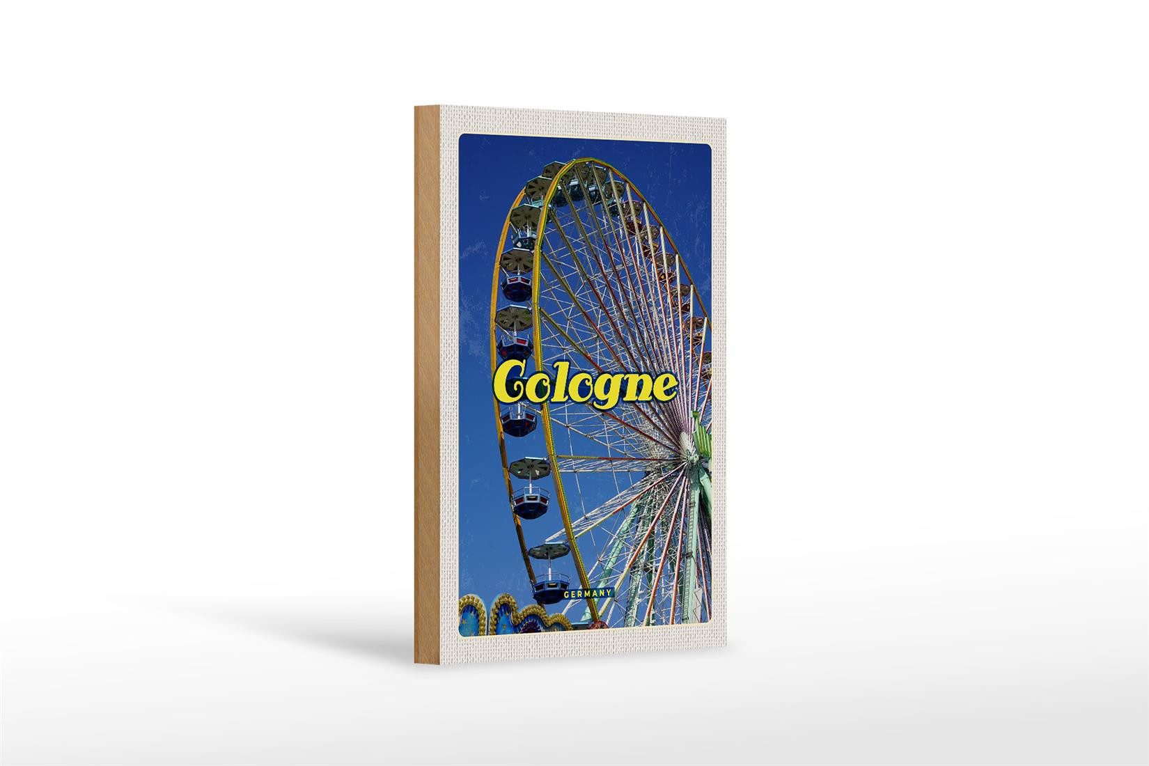 Femer GmbH Holzbild Reise 12x18 cm Köln Kirmes Riesenrad Autoskooter, (1 St), Glatte Holzfaserplatte (MDF), vorn beschichtet