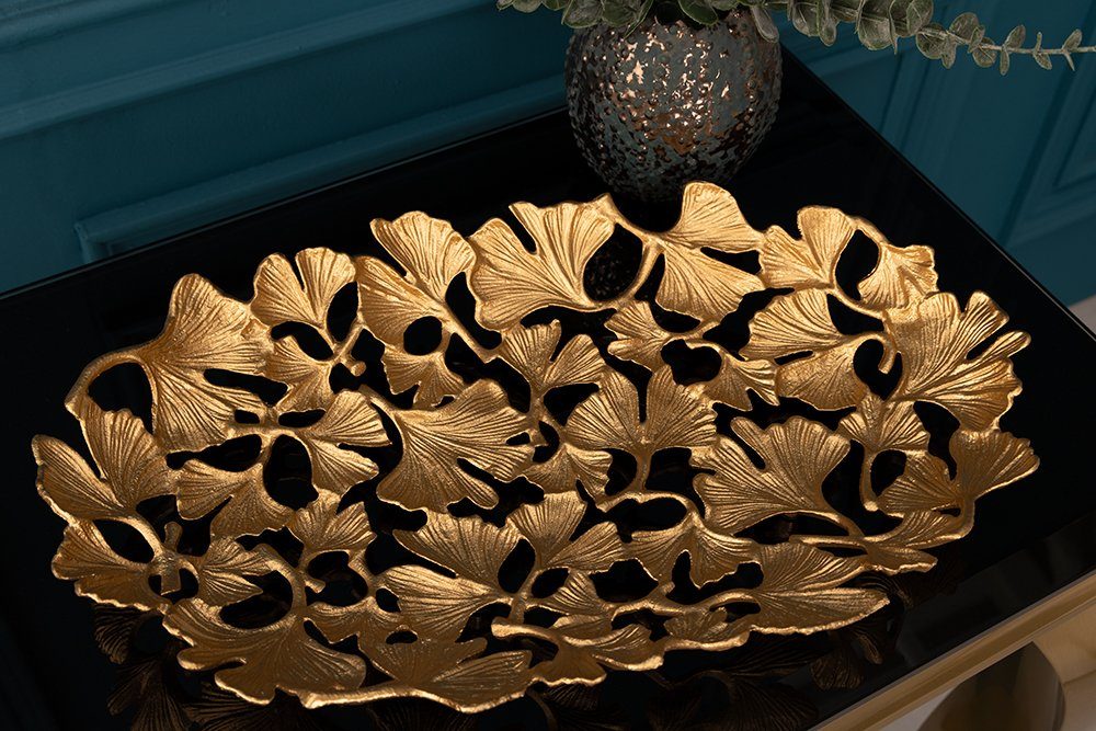 riess-ambiente Dekoschale GINKGO LEAFS 40cm gold (1 St), Wohnzimmer · Schale · Handarbeit · Boho
