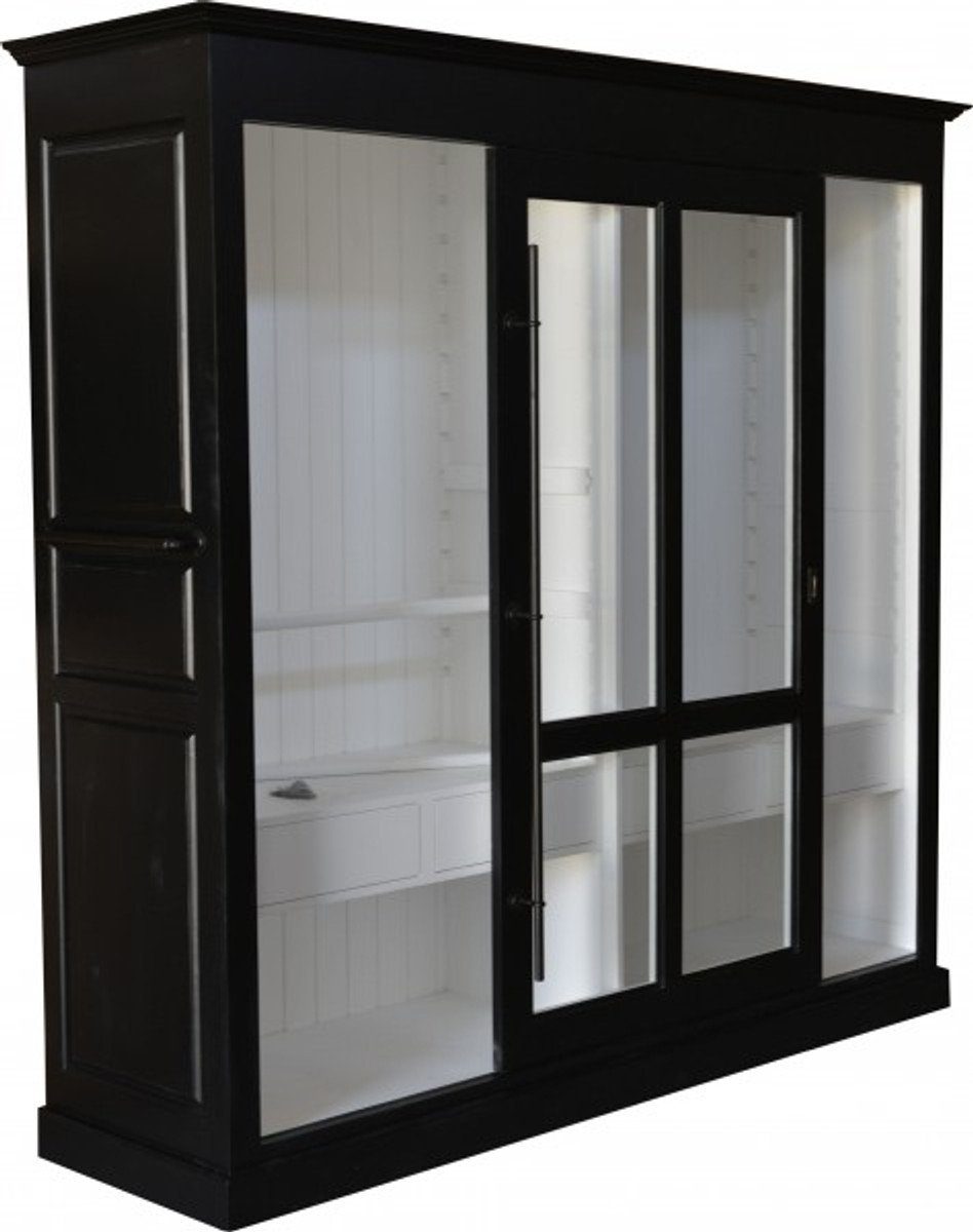 Casa Padrino Kleiderschrank Luxus Kleiderschrank B 226 x H 220 cm Haute Couture Schlafzimmer Schrank mit Glas Schiebetür Schwarz / Weiß - Art Deco Jugendstil Hotel Möbel