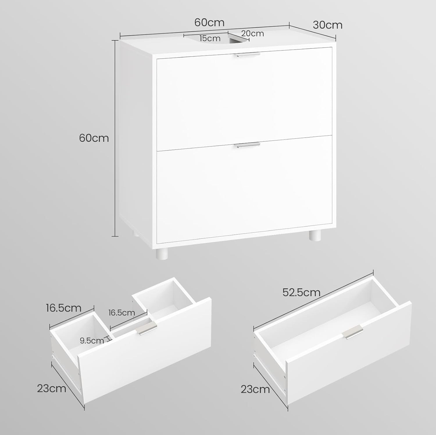MSMASK Waschbeckenunterschrank Badezimmer Unterschrank Waschbecken mit 2 große Schubladen Badezimmerschrank mit Füßen, 30 x 60 x 60 cm, Weiß