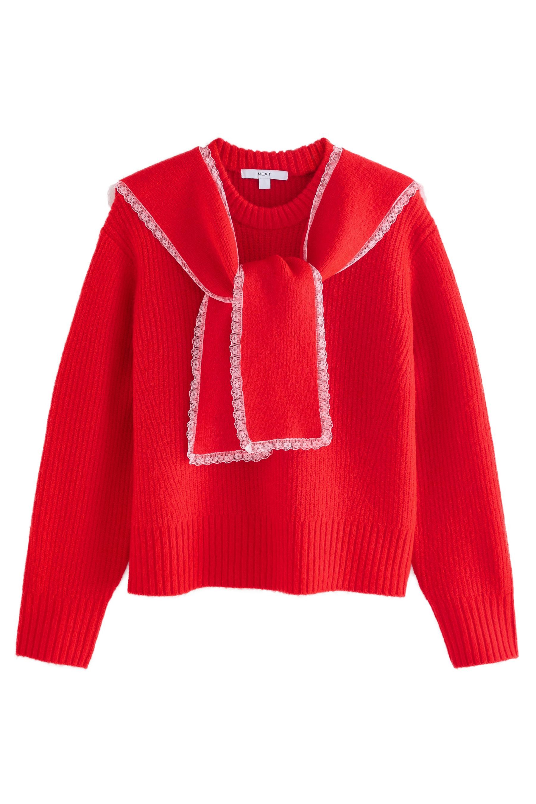 Strickpullover Strickpullover mit Spitzenbesatz und Schal