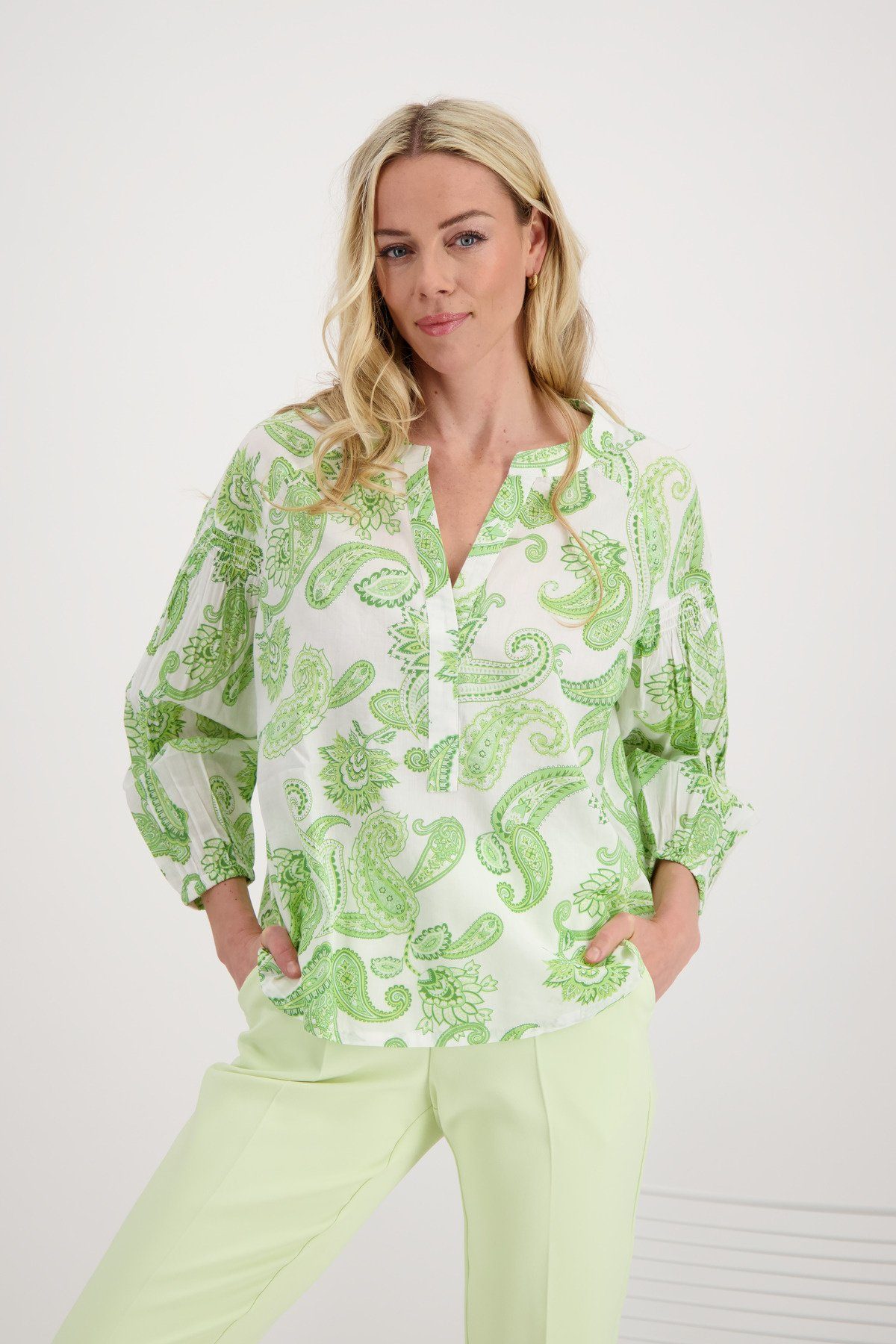 Klassische Bluse Paisley Muster Bluse mit Smoke Einsatz