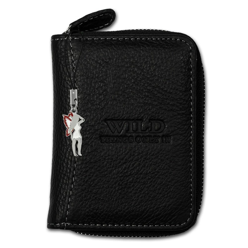 Wild Things Only !!! Geldbörse Wild Things RFID Blocker Minibörse schwarz (Minibörse, Minibörse), Herren, Damen Geldbörse aus Echtleder in schwarz, ca. 8cm Breite