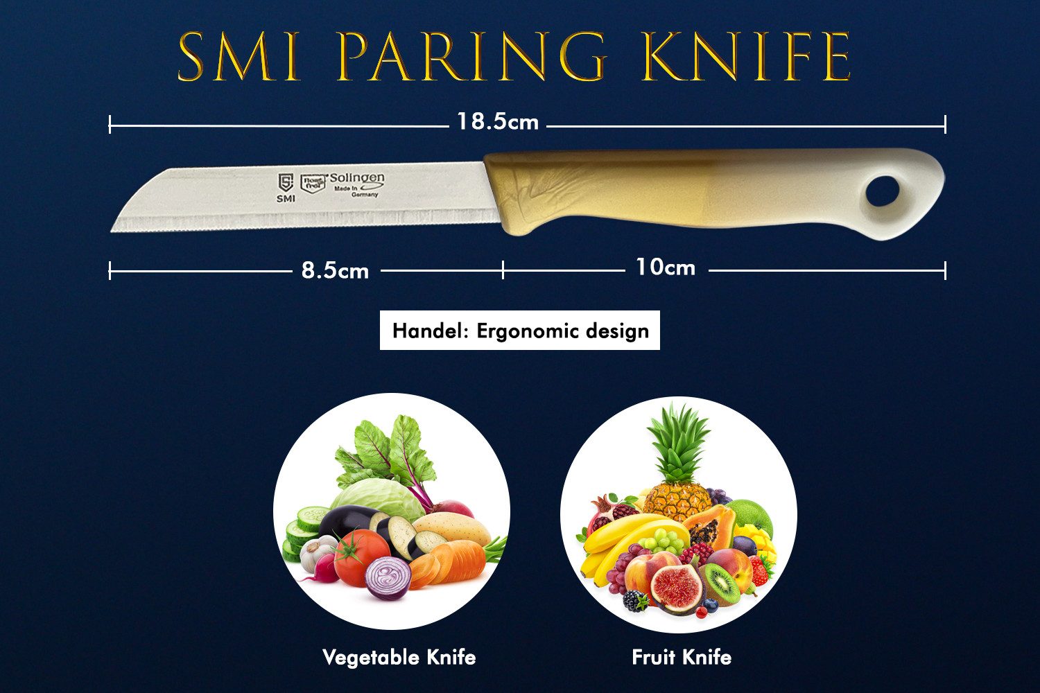 SMI Schälmesser SMI Solingen Schälmesser 6-tlg Sparschäler Gemüsemesser Obstmesser, Wellenschliff - Rechts- und Linkshänder nach klingen wechseln
