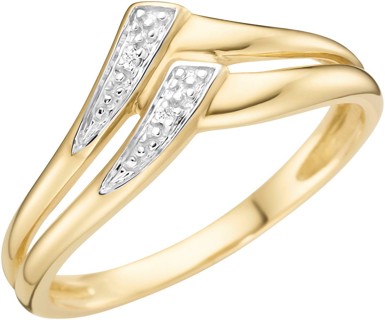 Firetti Fingerring Schmuck Geschenk Gold 375 Damenring Goldring V-förmig bicolor, mit Diamanten