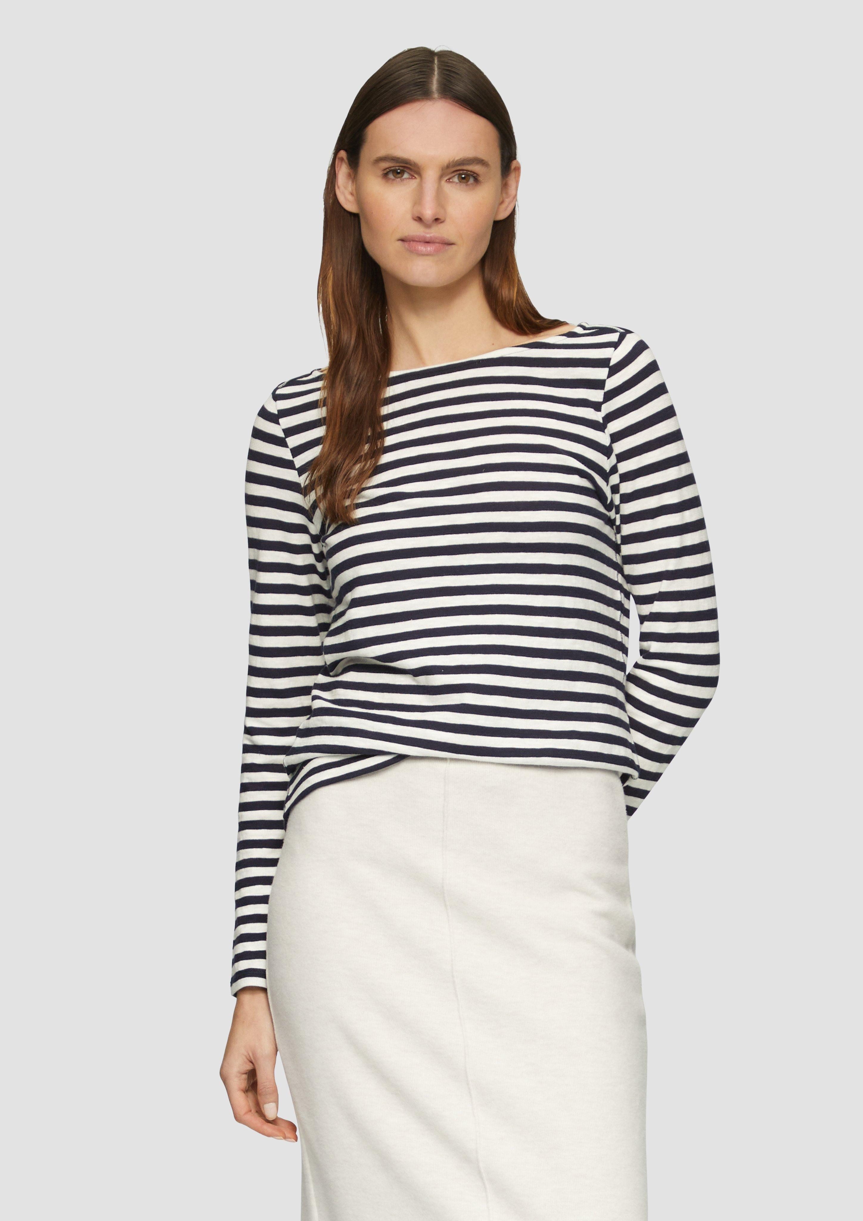 Langarmshirt Geringeltes Langarmshirt aus Flammgarn mit U-Boot-Ausschnitt