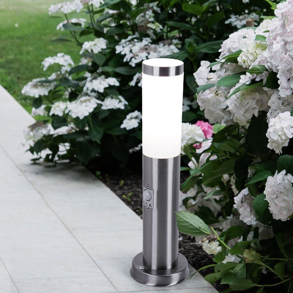 Globo Sockelleuchten, Leuchtmittel nicht inklusive, Stehleuchte Außen Gartenstehlampe Edelstahl E27 Wegeleuchte Garten Silber - Sensor