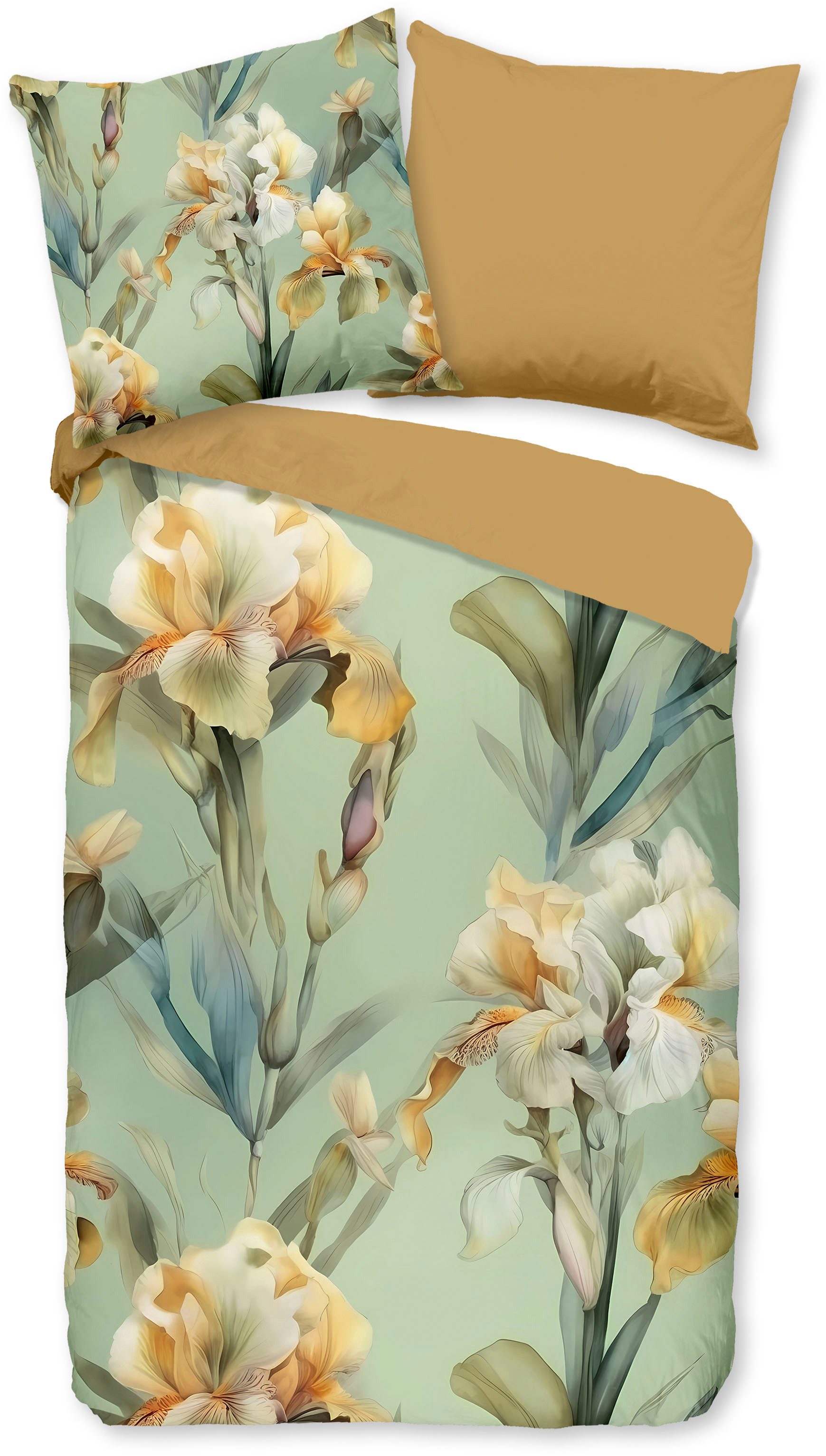 good morning Wendebettwäsche Iris, Renforcé, 2 teilig, 100% Baumwolle, Renforcé, Reißverschluss, Wendeoptik, Blumen