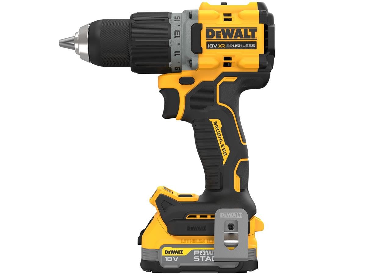 DeWalt Akku-Bohrschrauber 18V / 1,7Ah, 18 V, max. 2000 U/min, mit 90 Nm und 2x 1,7 Ah POWERSTACK Akku im Koffer