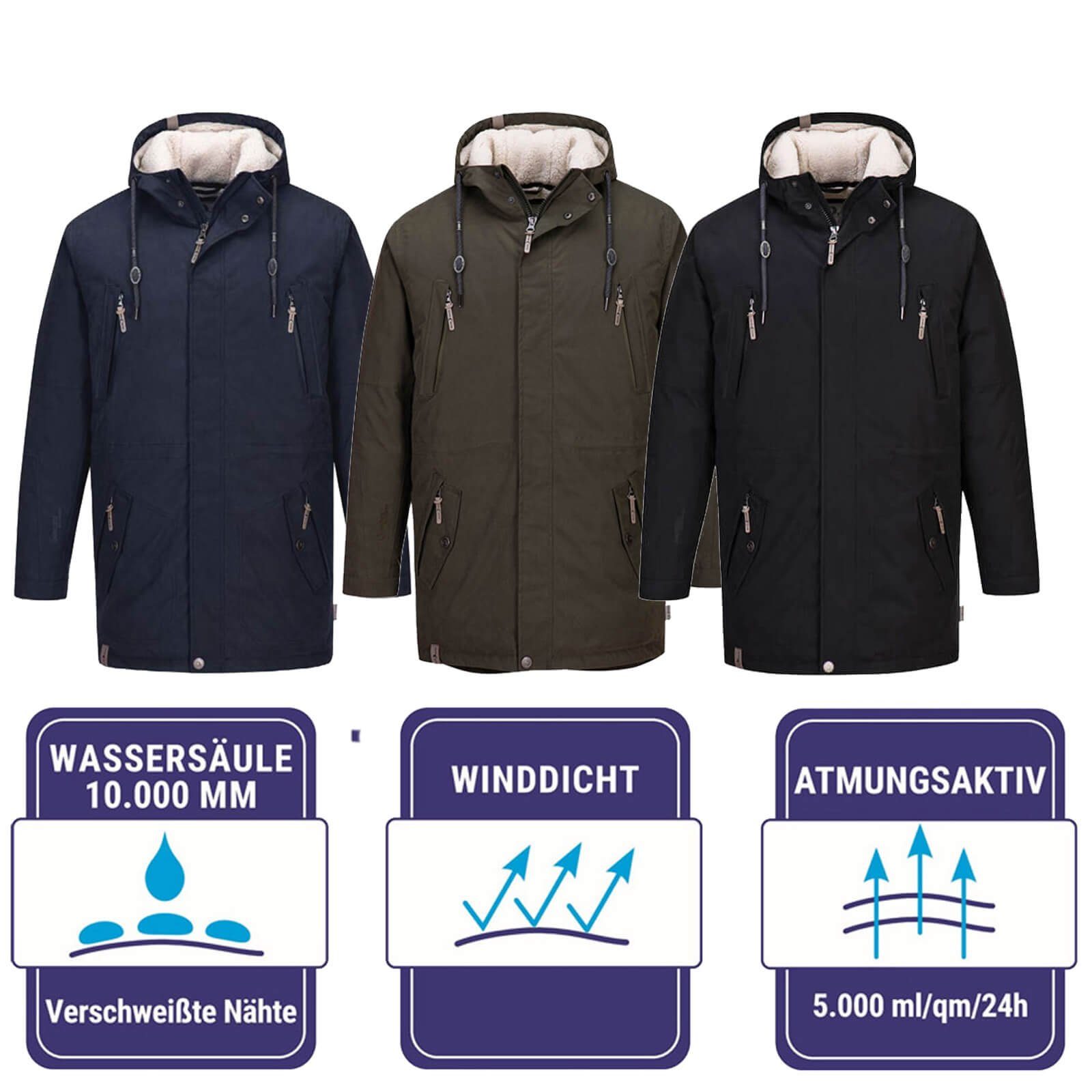 Blue Wave Funktionsmantel Herren Funktionsparka Jacke Kuddel - Parka Winter günstig online kaufen