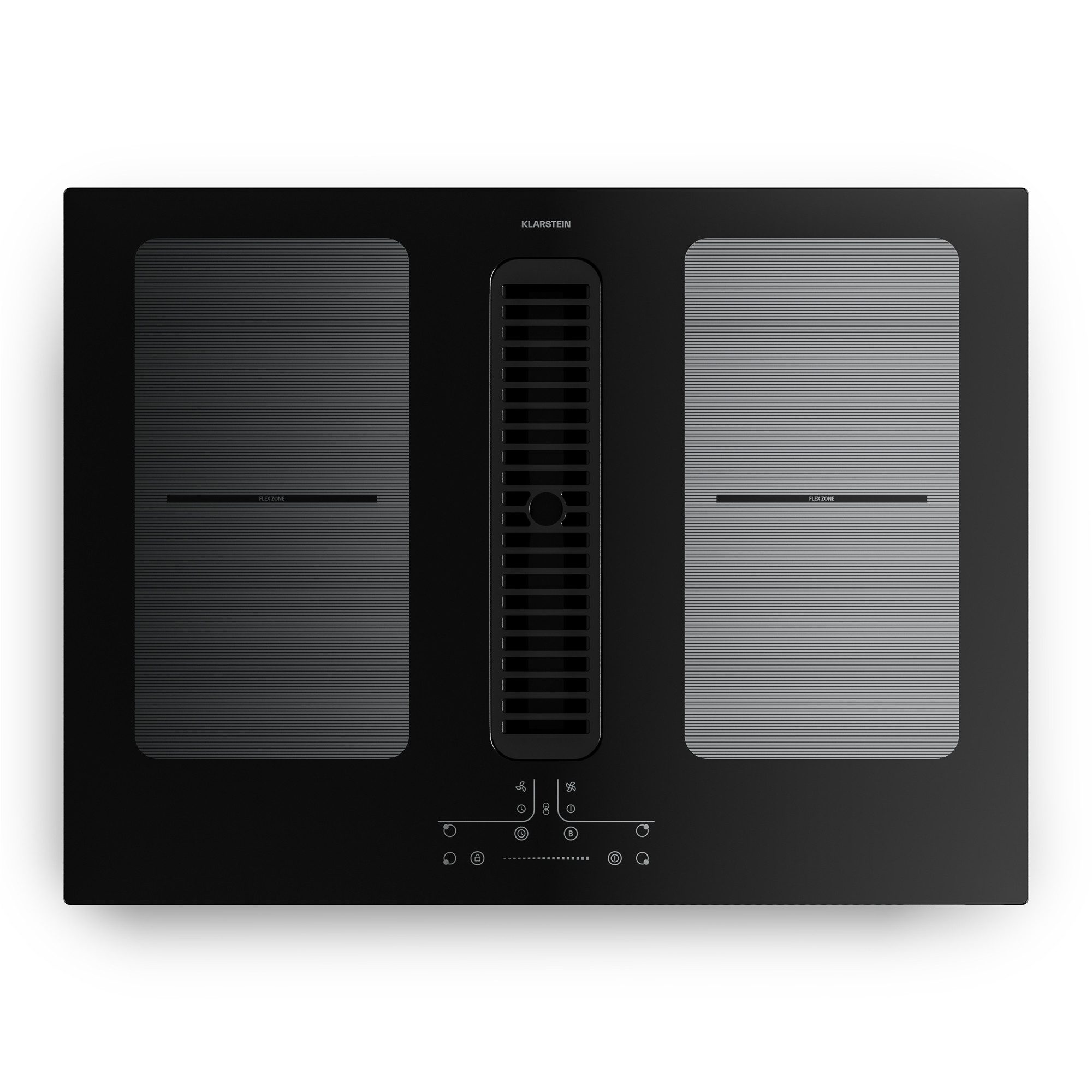 Klarstein Unterbauhaube Full House Serie Full House Down Air 70 cm 4 Zonen 7335W 530 m³/h Boost Touch Timer Full House, Einbau-Kochfeld mit Abzugshaube autark 7335W & Filter
