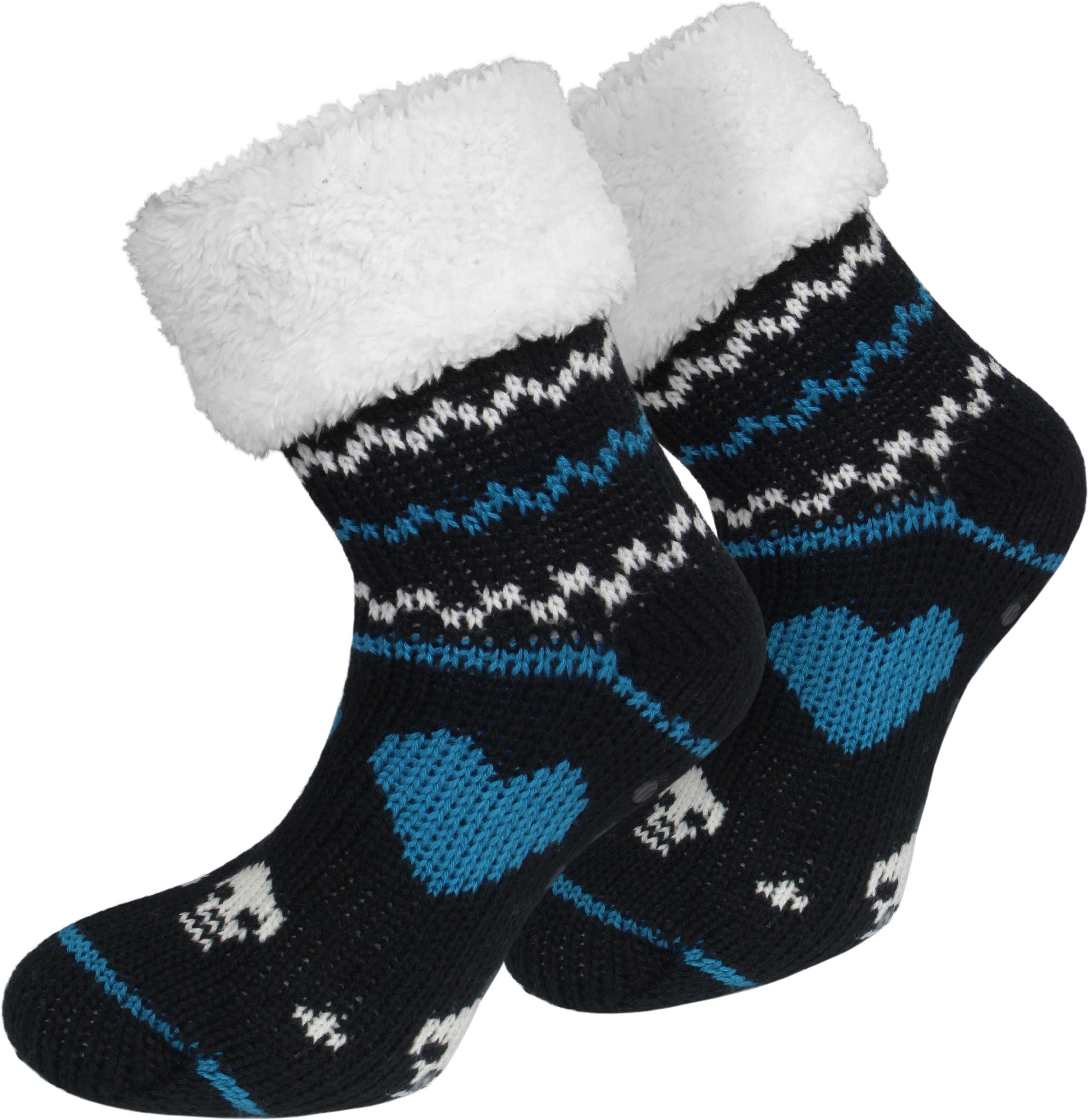 ABS Skulls ABS-Socken kuscheliges Futter und Strick-Hausschuhe normani Norwegermotiv (1 Paar) mit