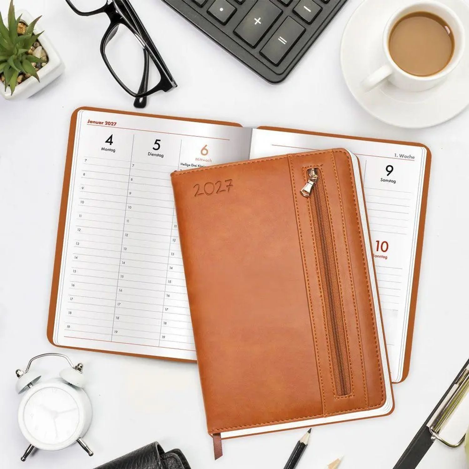 Trötsch Verlag Taschenkalender TRÖTSCH - Wochenplaner A5 mit Tasche Braun 2027