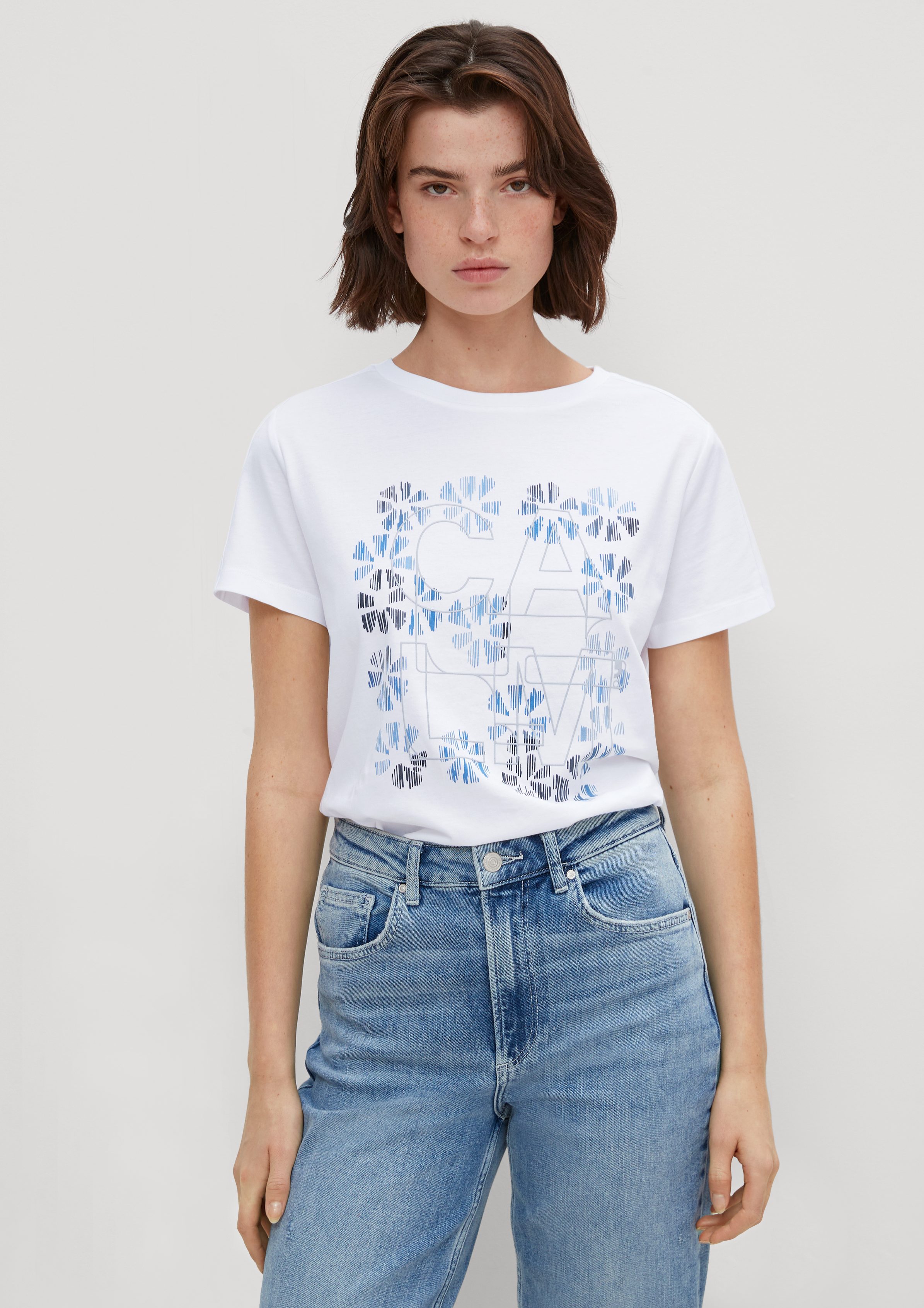 comma casual identity Kurzarmshirt T-Shirt Tape mit Frontprint