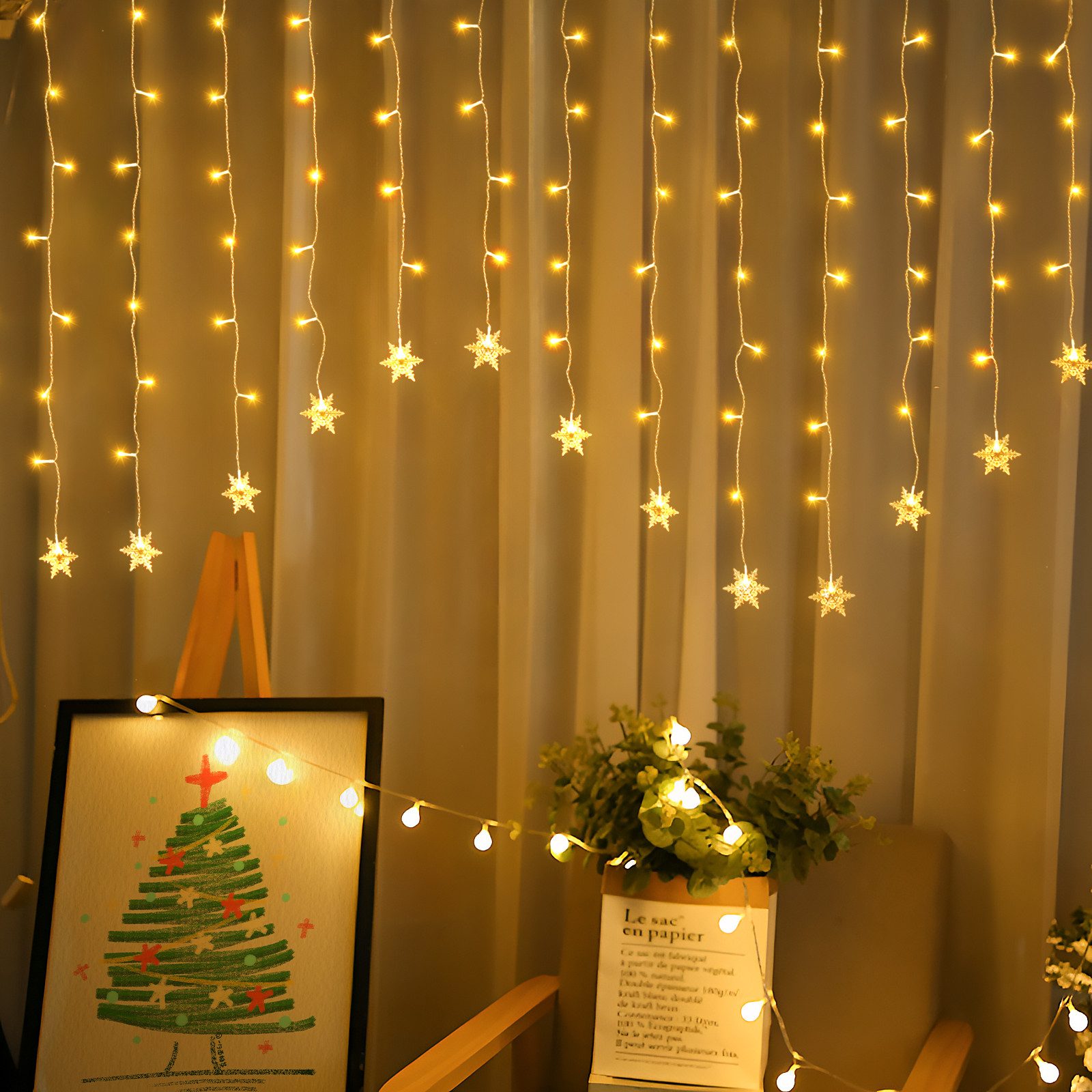 Salcar LED-Lichtervorhang 2M LED Schneeflocke Lichtervorhang günstig online kaufen