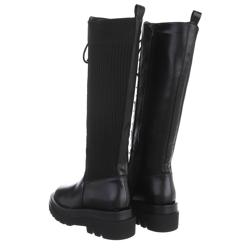 Ital-Design Damen Schnürschuhe Biker Plateaustiefel (81440914) Blockabsatz Schnürstiefel in Schwarz