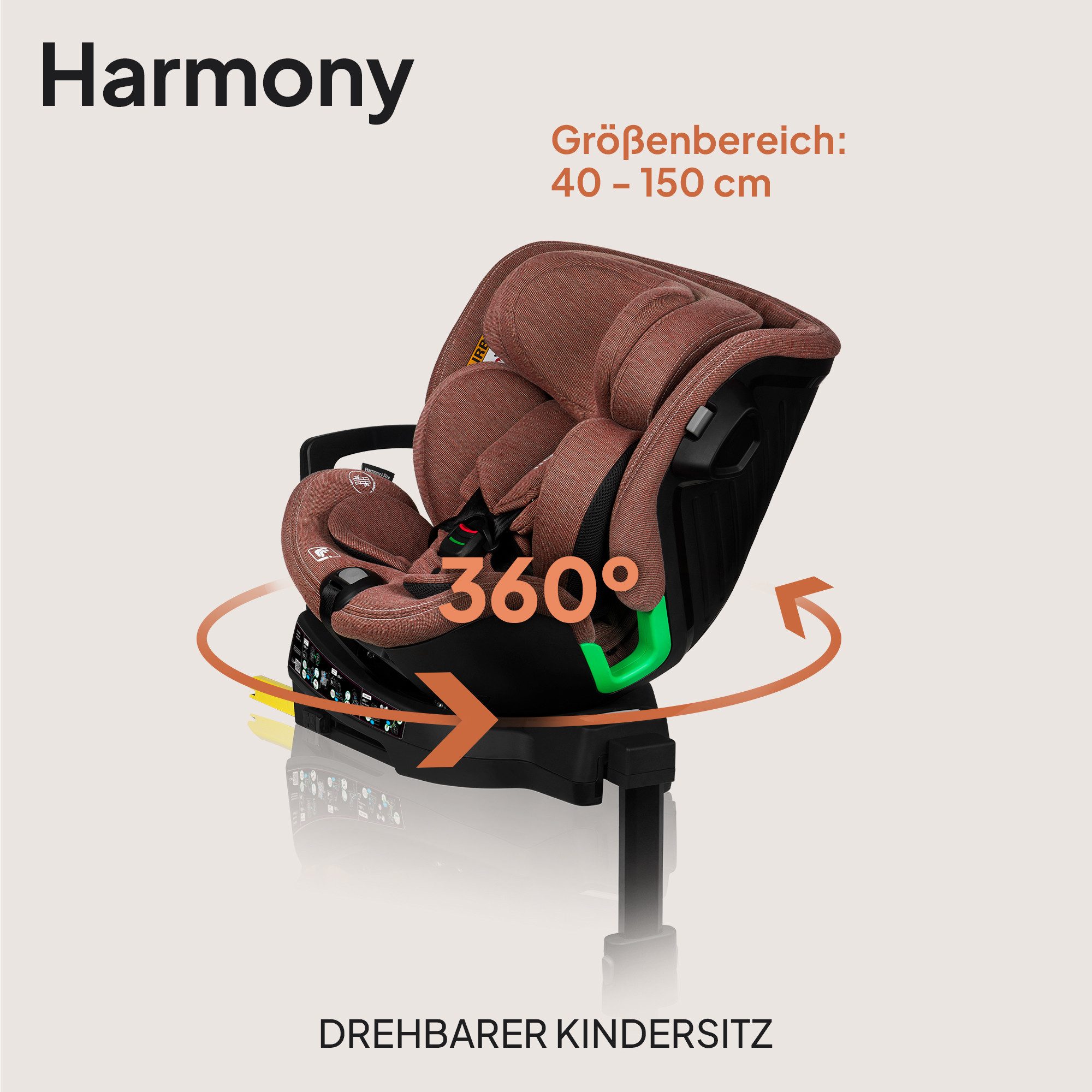 lionelo Autokindersitz HARMONY I-SIZE, ab: ab Geburt, bis: bis 12 Jahren, ab: 40,00 cm, bis: 150,00 cm, (Set), Basis 360'/ISOFIX/i-SIze/Gürtelalarm/viele Annehmlichkeiten