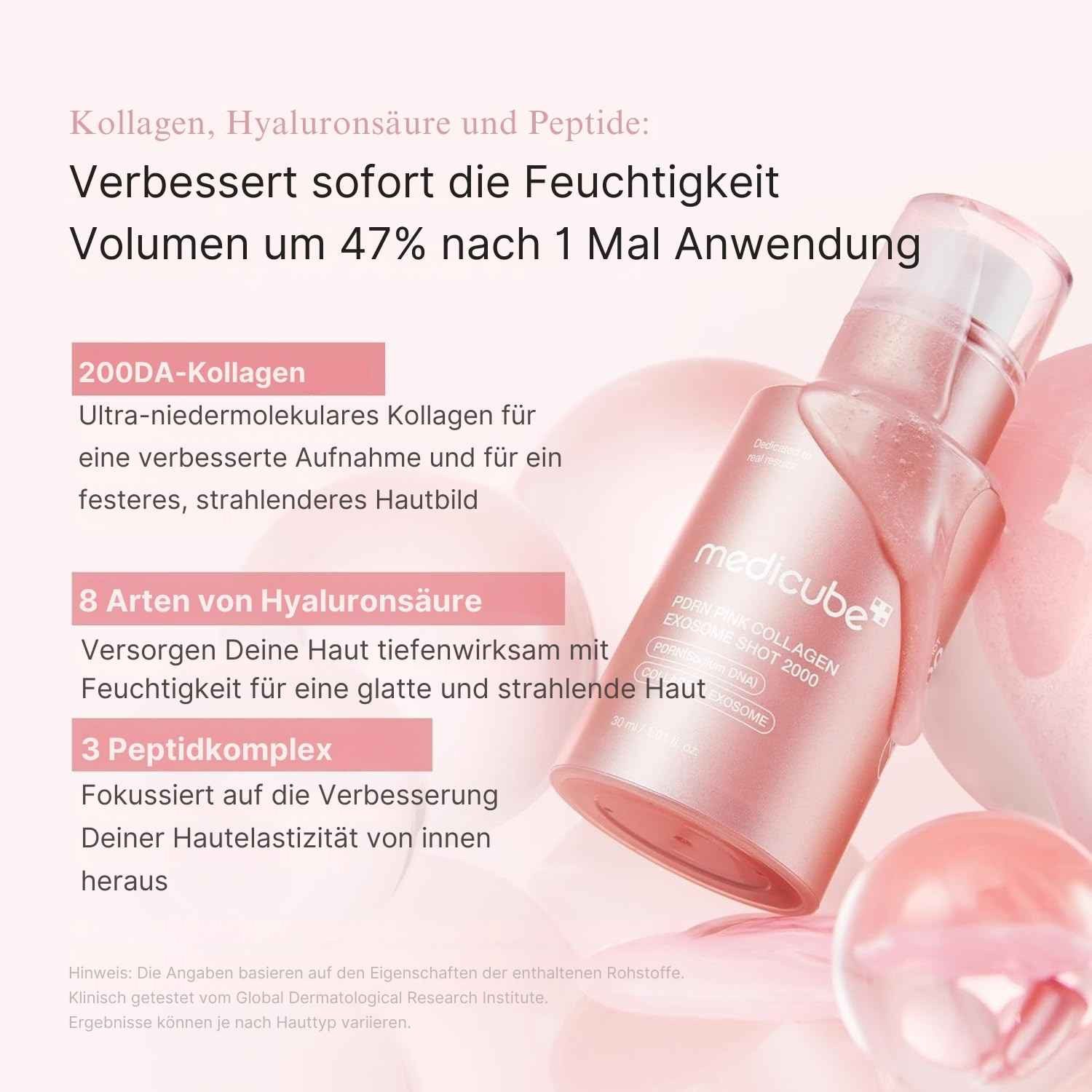 Medicube Gesichtsserum PDRN Pink Collagen Exosome Shot Serum 2000 – Sichtbare Verbesserung von Elastizität & Hautbild dank 2000PPM Exosomen, Kollagen-Extrakt, Sodium DNA, Niacinamide