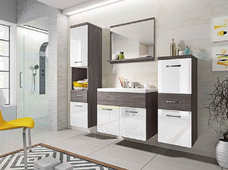 Feldmann-Wohnen Badmöbel-Set ALBA, (Set, 5-St., Farbe wählbar), 2 Hängeschränke + 1 Spiegel + 1 Waschbeckenunterschrank + 1 Waschbecken