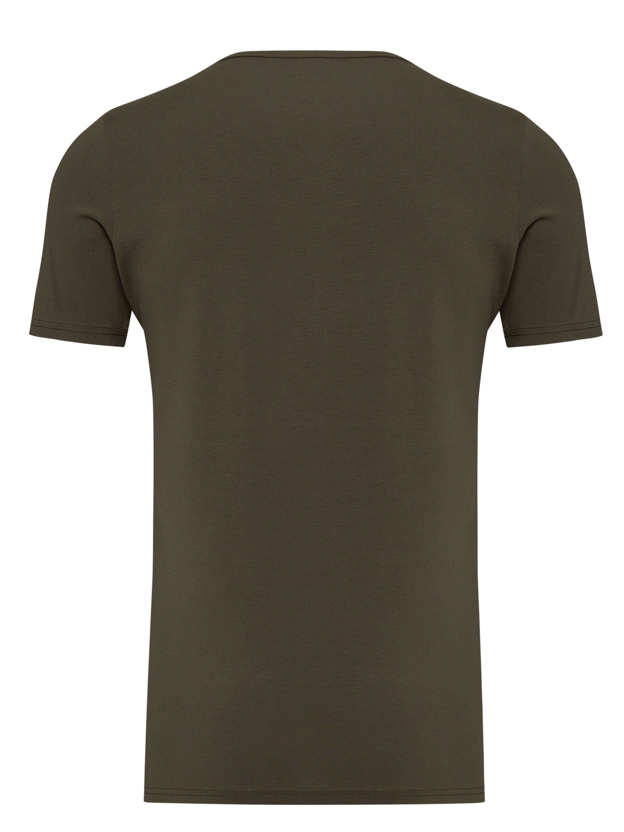 T-Shirt modernes Basic Neck (kalamata Mythic Yazubi Rundhalsshirt 3-Pack Crew (Set) Grün 190510) T-Shirt