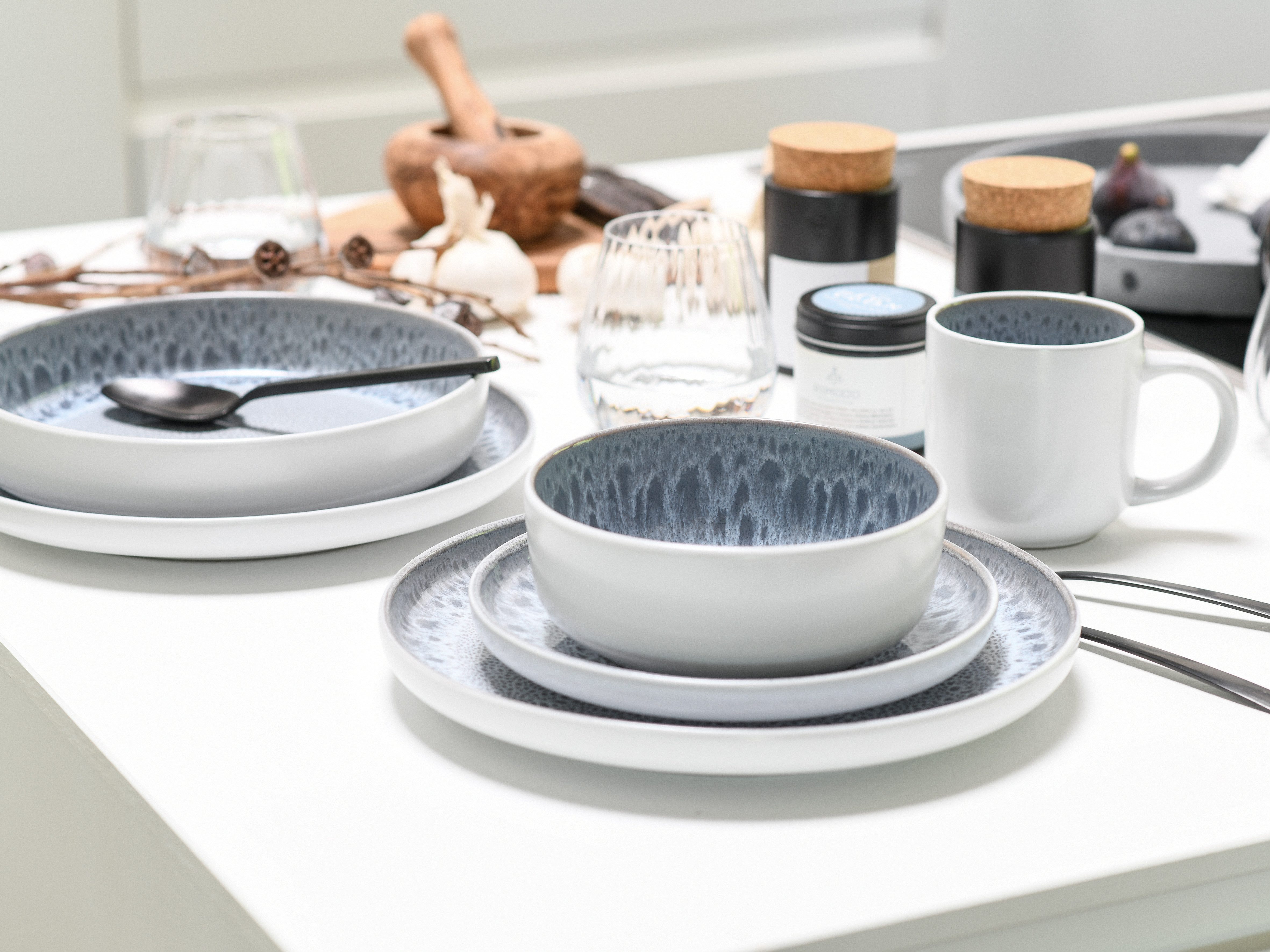 OTTO home Kombiservice modernes Geschirr-Set, Service Lykk (10-tlg), 2 Personen, Steinzeug, hohe Haltbarkeit, spülmaschinen- & mikrowellengeeignet, Reaktivglasu – Bild 5 von 5