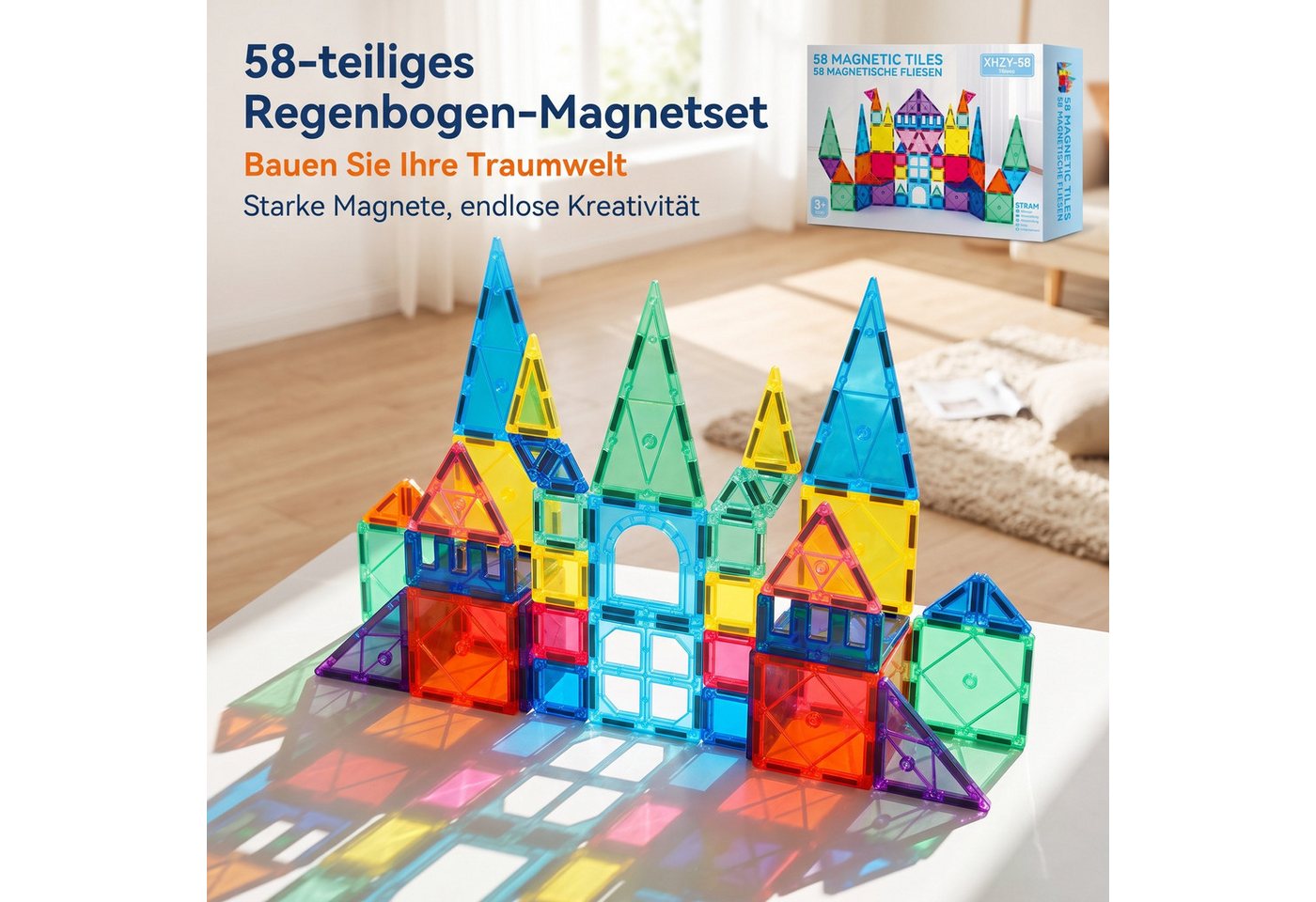 AIMAX Magnetbausteine 58 Teile, STEM Konstruktionsspielzeug Kinder Magnetspielbausteine, (58 St), STEM Montessori Bausteine, Kreatives Denken