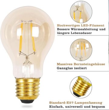 Nettlife LED-Leuchtmittel E27 Vintage A60 Glühbirne 4W 2700K Edison Energiesparlampe, E27, 6 St., Warmweiß, für Haus Hotel Bar Café