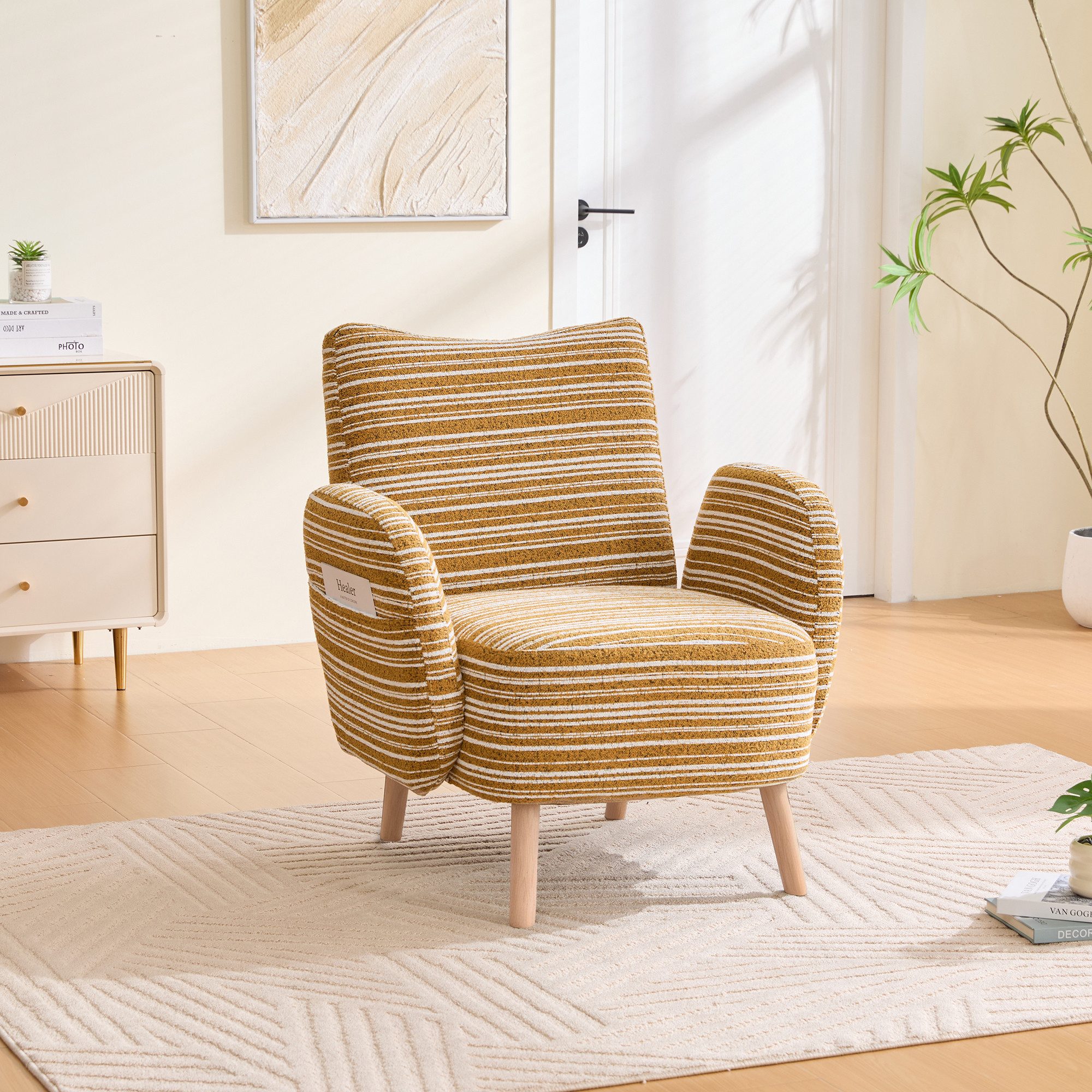 Odikalo XXL-Sessel Moderner Sessel bequemer Lesesessel (Sessel mit seitlicher Tasche, Stoff mit Kreismuster, Beine aus Massivholz, Wohnzimmer, Schlafzimmer, Büro)